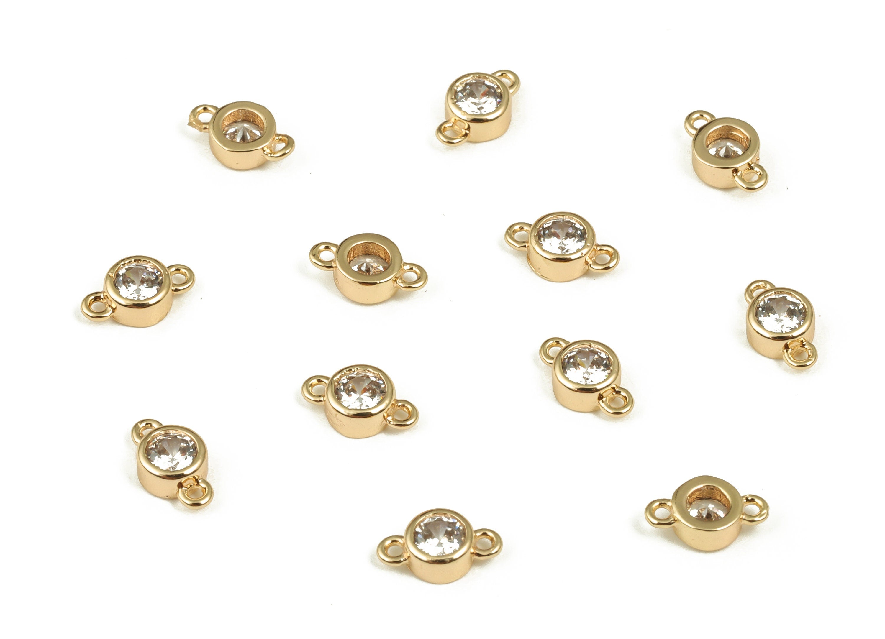 Brass Mini Round Earring Connector - Zircon Mini Round Pendant Charm - 18K Gold Plated Brass - Jewelry Supplies - 13.69x8.86x3.34mm- RGP3632 - DOMEDBAZAAR