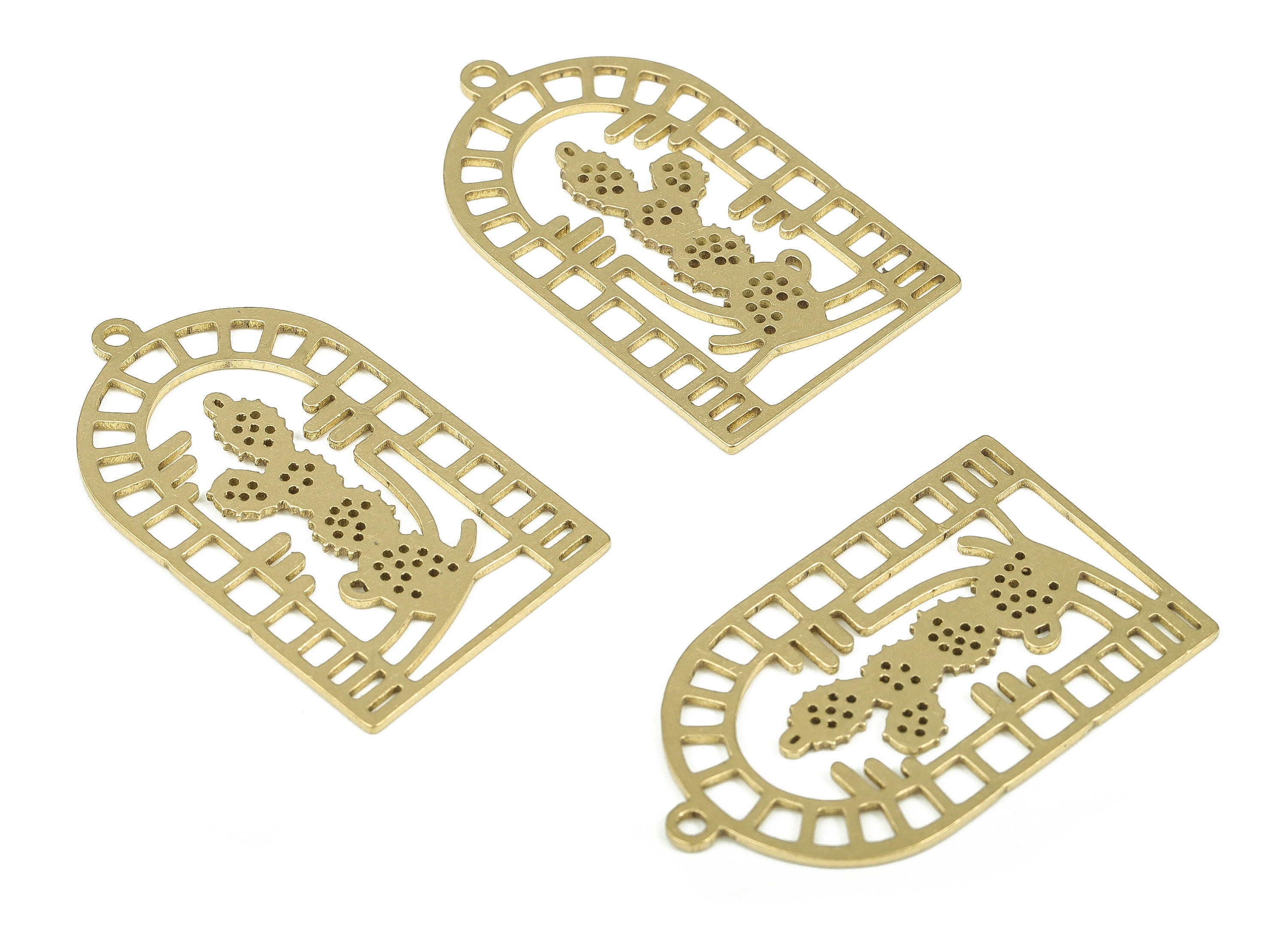 Cactus Mountain Pendant - Raw Brass Domed Cactus Earring Charms - Earrings Finding - Jewelry Making Supplies - 35.01x20.42x0.81mm - PP4300 - DOMEDBAZAAR