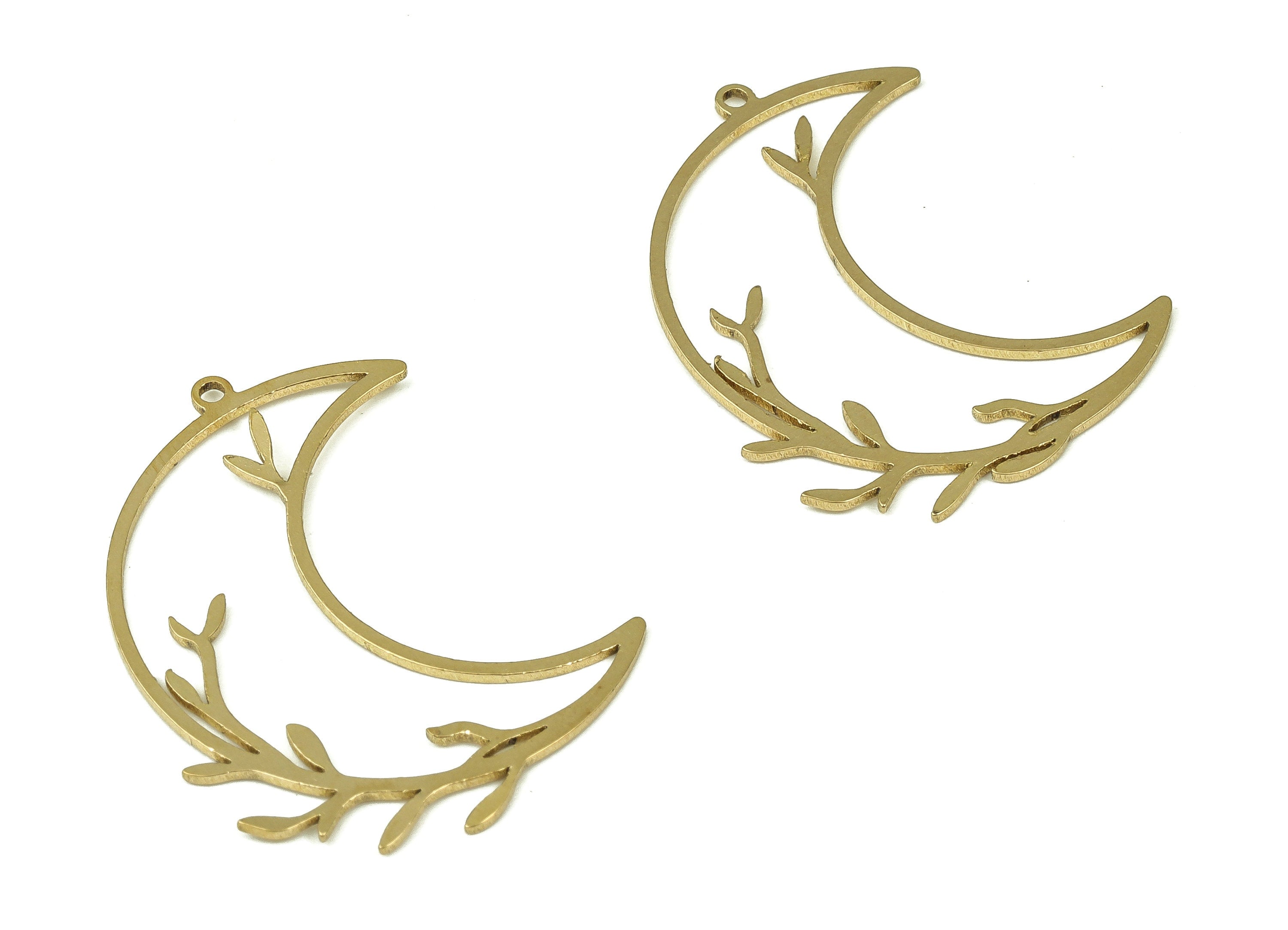 Brass Crescent Earring Charms - Raw Brass Branches Pendant Charms - Earrings Finding - Jewelry Making Supplies -28.94x24.19x0.75mm- PP4340 - DOMEDBAZAAR