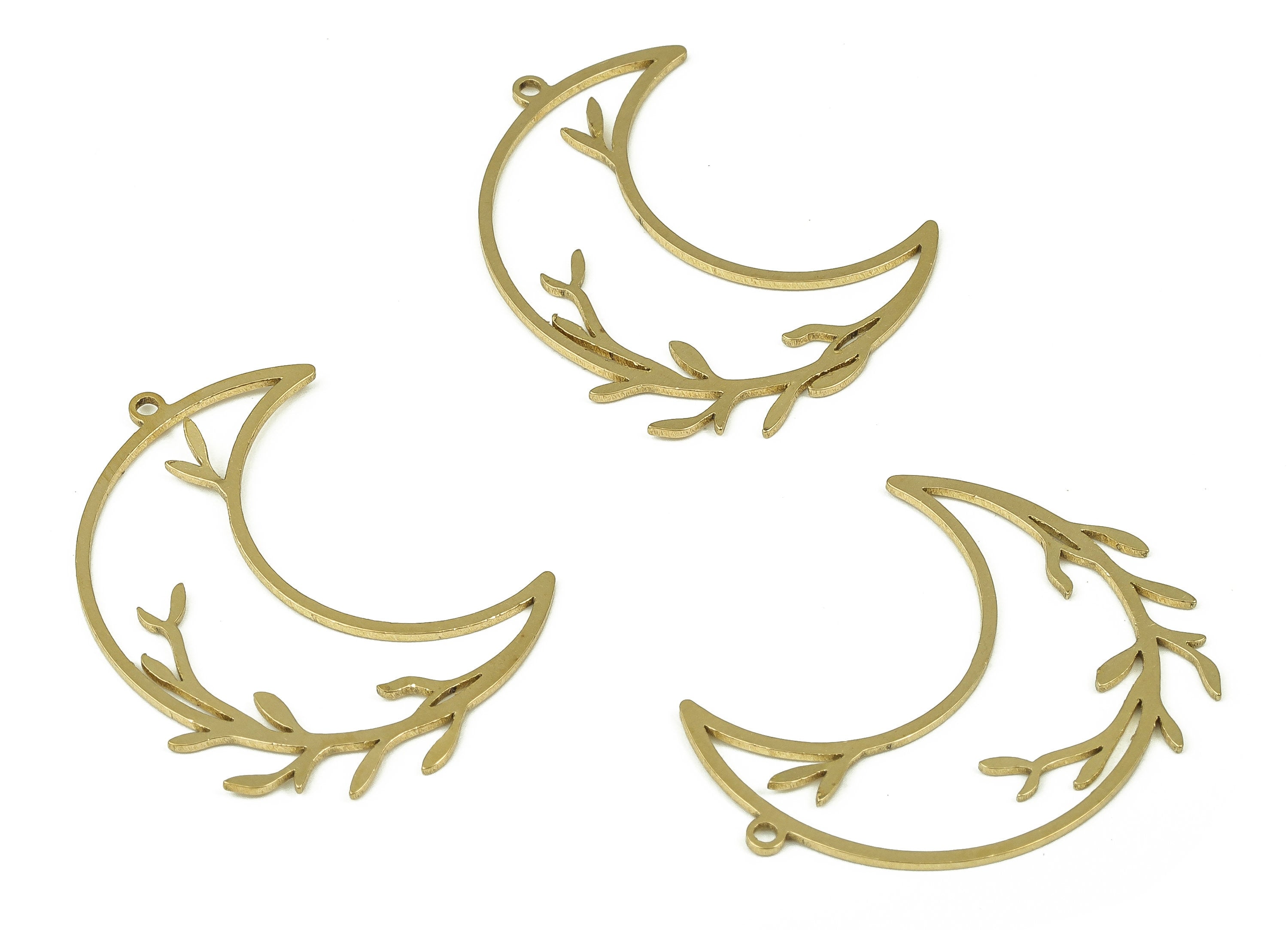 Brass Crescent Earring Charms - Raw Brass Branches Pendant Charms - Earrings Finding - Jewelry Making Supplies -28.94x24.19x0.75mm- PP4340 - DOMEDBAZAAR