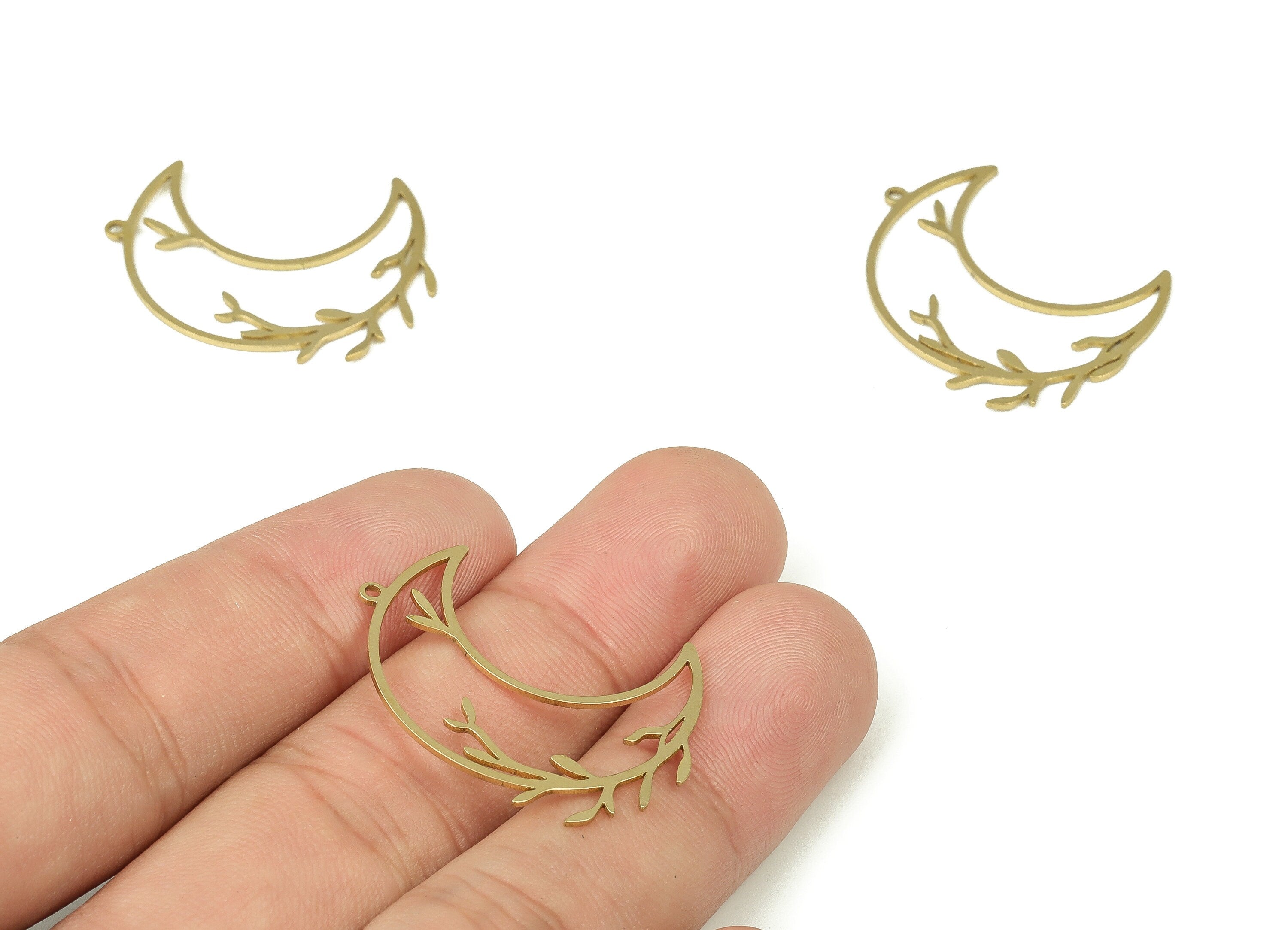 Brass Crescent Earring Charms - Raw Brass Branches Pendant Charms - Earrings Finding - Jewelry Making Supplies -28.94x24.19x0.75mm- PP4340 - DOMEDBAZAAR