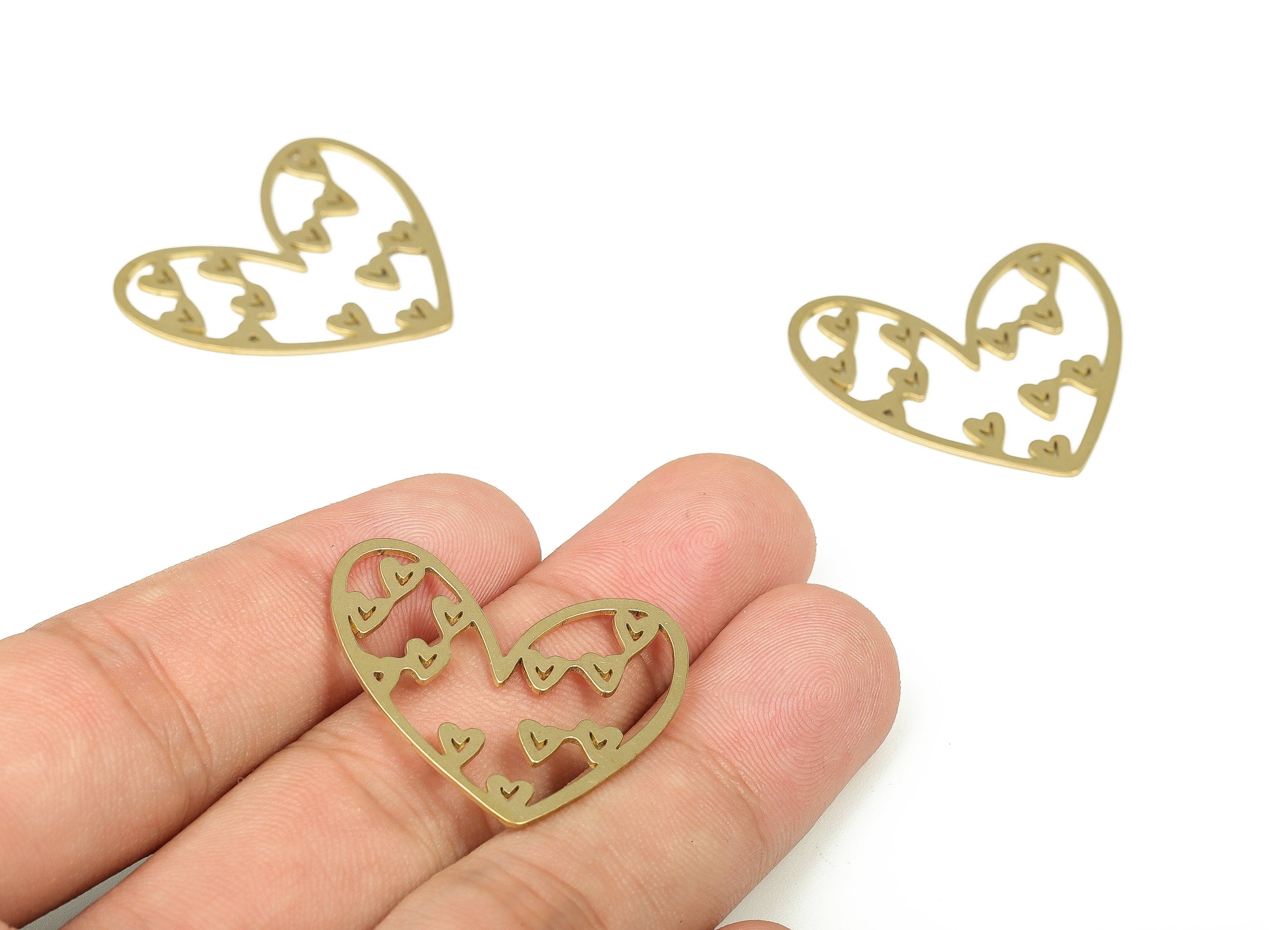 Brass Heart Earring Charms - Raw Brass Heart Pendant - Earrings Finding - Jewelry Making Supplies - 27.63x27.59x0.73mm - PP4285 - DOMEDBAZAAR