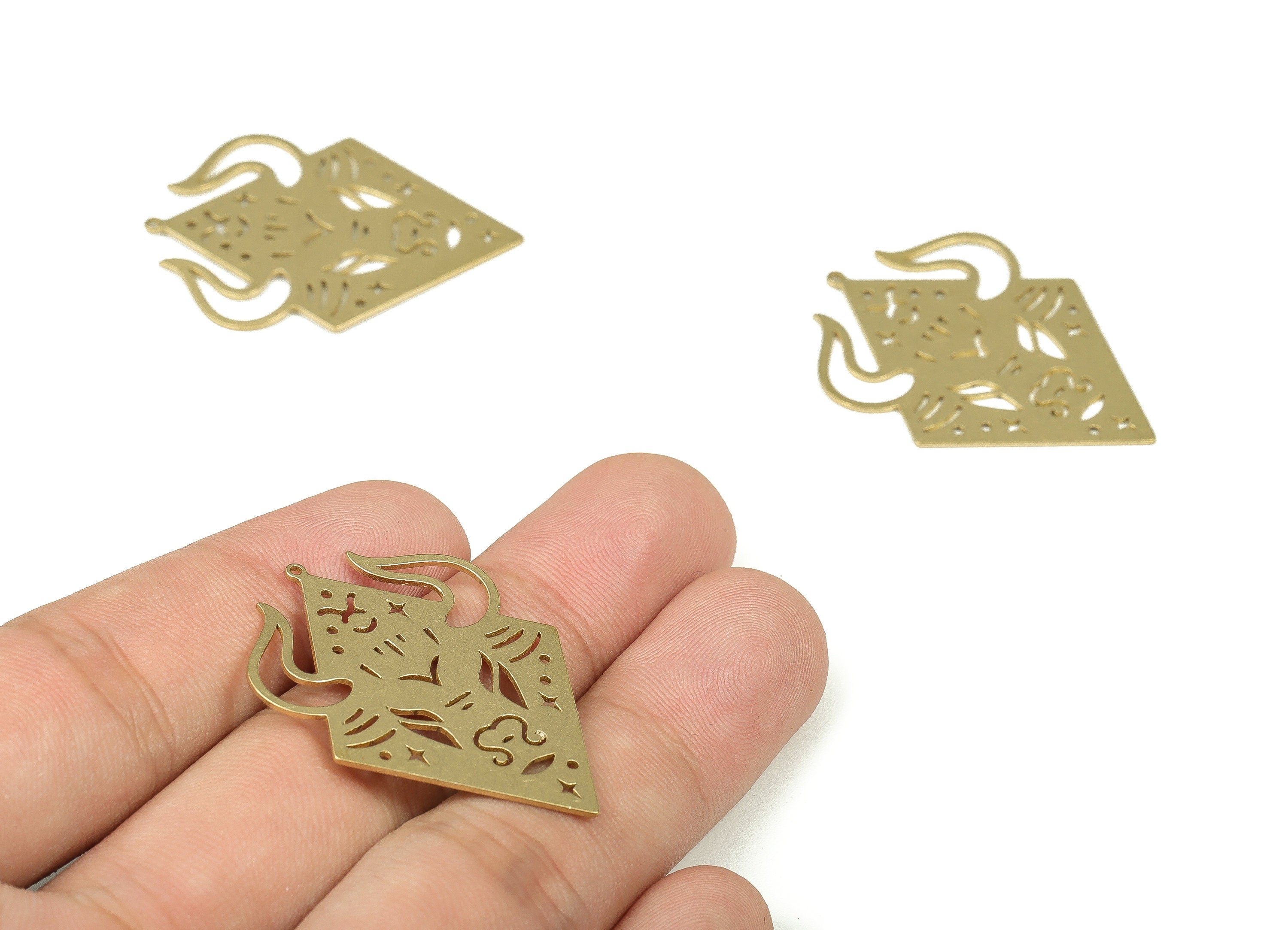 Raw Brass Rhombus Bull Charm – Bull Rhombus Pendant Charm – Brass Earring Charm - Jewelry Making Supplies - 37.84×28×0.92mm - PP4320 - DOMEDBAZAAR
