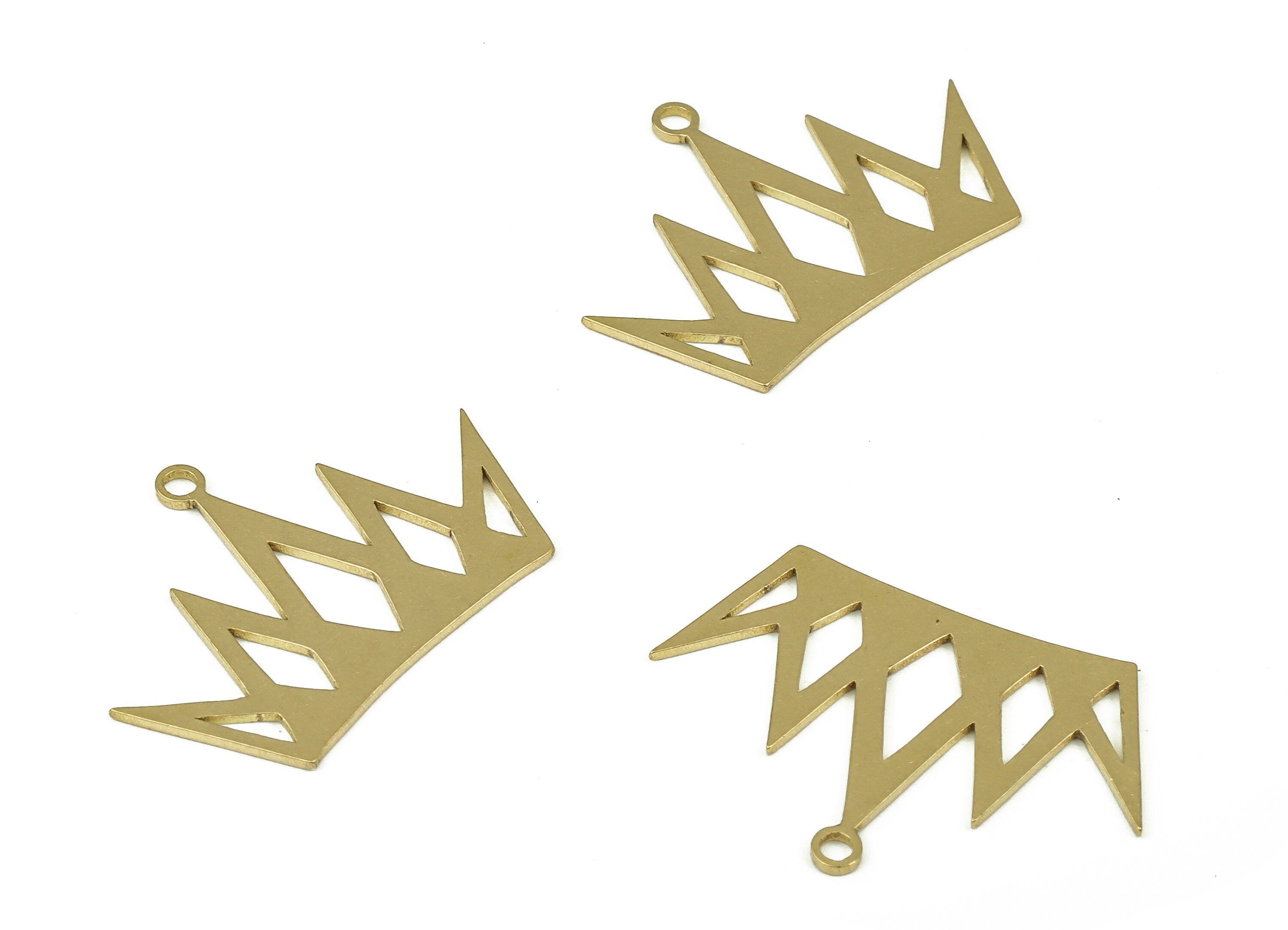 Raw Brass Crown Earring Charm - Brass Crown Pendant Charm - Raw Brass Earring Findings - Jewelry Making Supplies -24.6x16.98x0.7mm- PP4343 - DOMEDBAZAAR