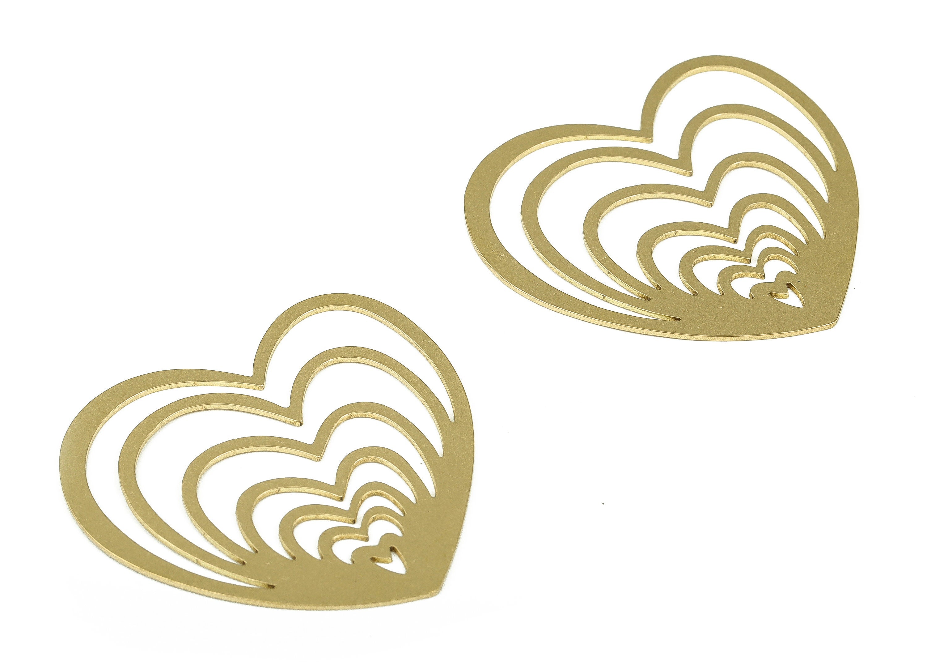 Brass Heart Charm Earring Findings - Raw Brass Geometric Heart Charm - Earring Heart Charm - Jewelry Supplies - 39.8x 36.99x0.68mm - PP4266 - DOMEDBAZAAR
