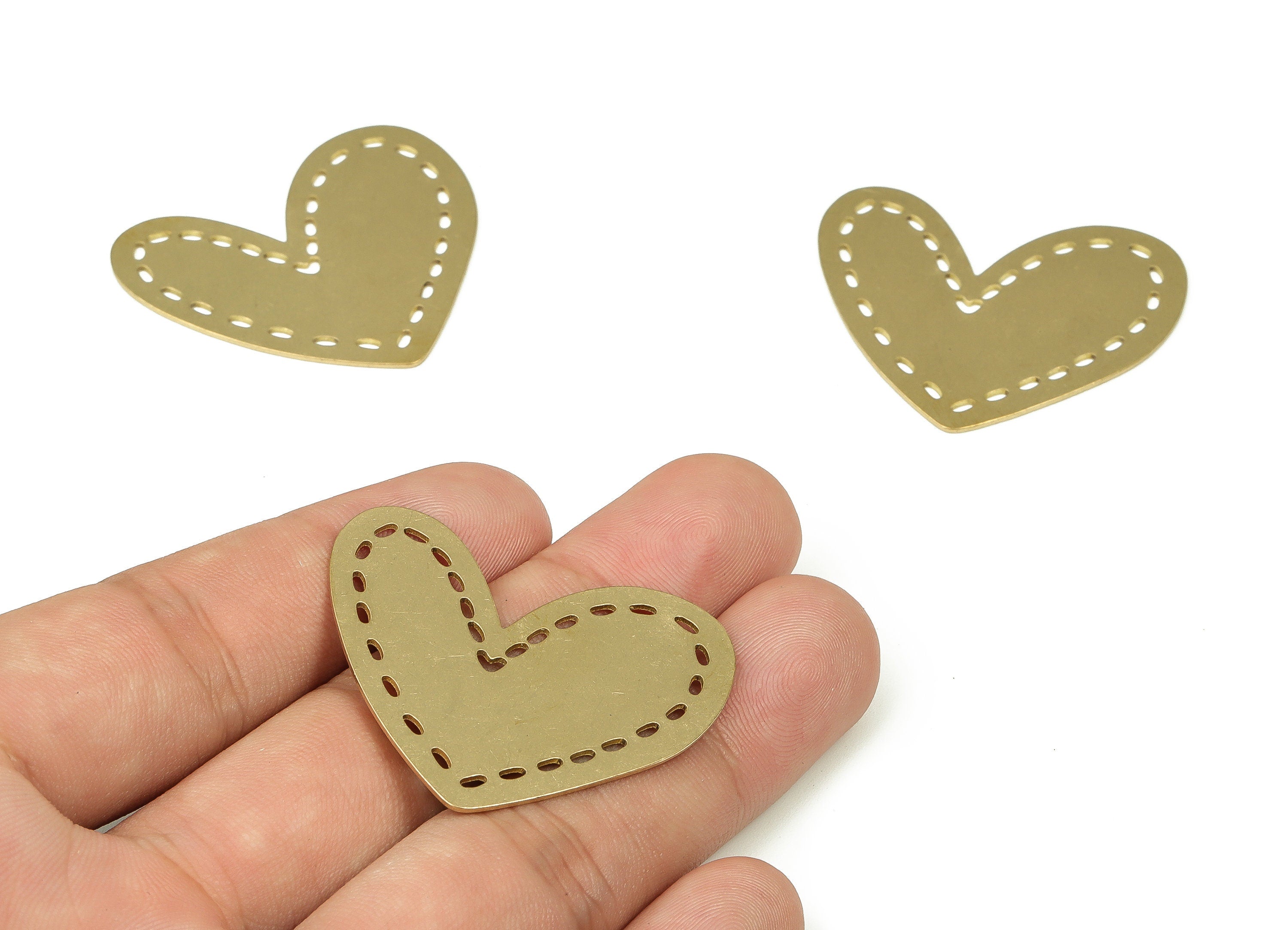 Personalized stamping blank - Raw Brass Heart Connector Charm – Raw Brass Earring Charm – Raw Brass Heart Charms - 40×34.63×0.71mm - PP4283 - DOMEDBAZAAR