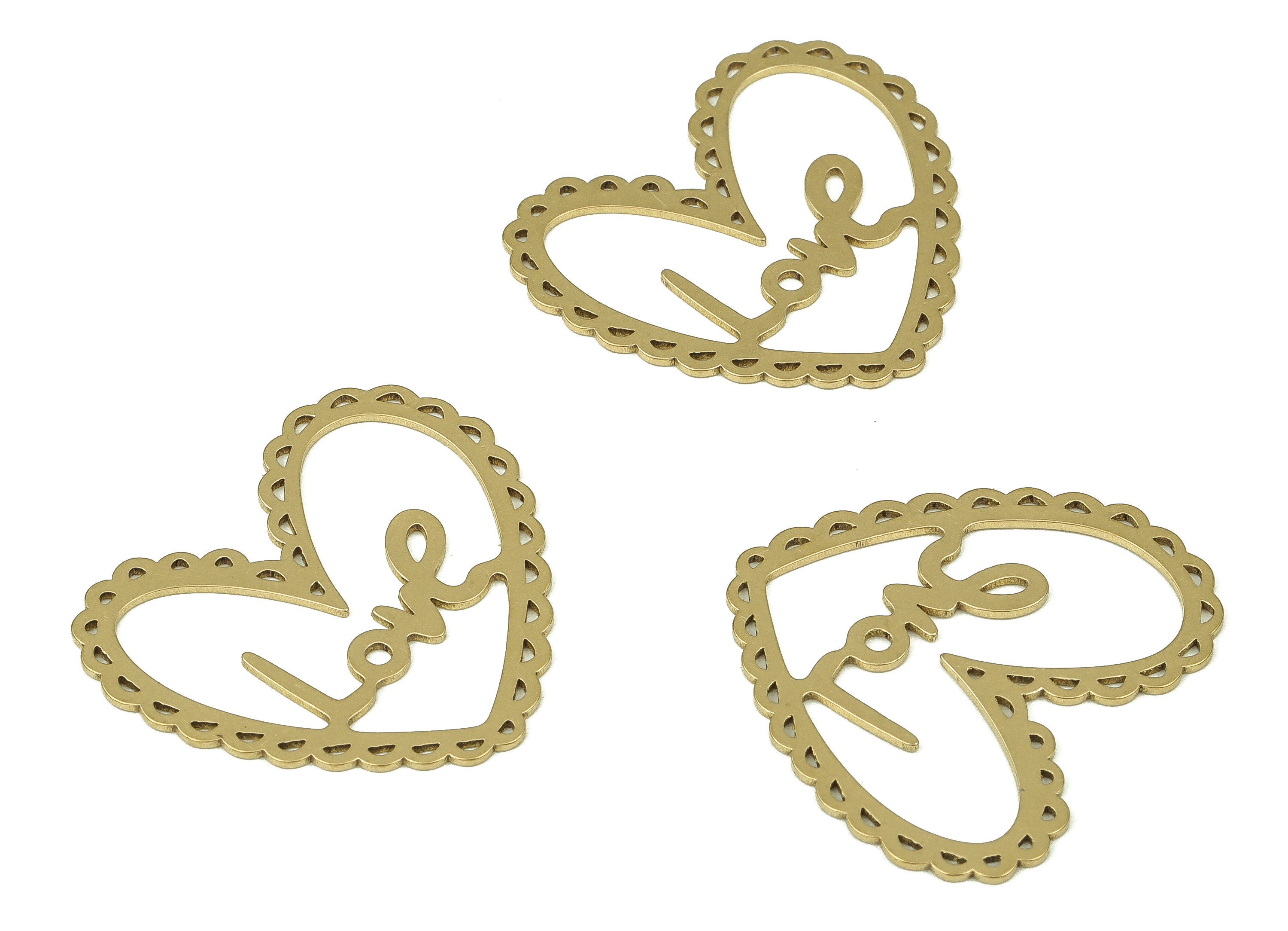 Brass Love Heart Earring Charms - Raw Brass Love Pendant - Earrings Finding - Jewelry Making Supplies - 30.24x26.51x0.72mm - PP4308 - DOMEDBAZAAR