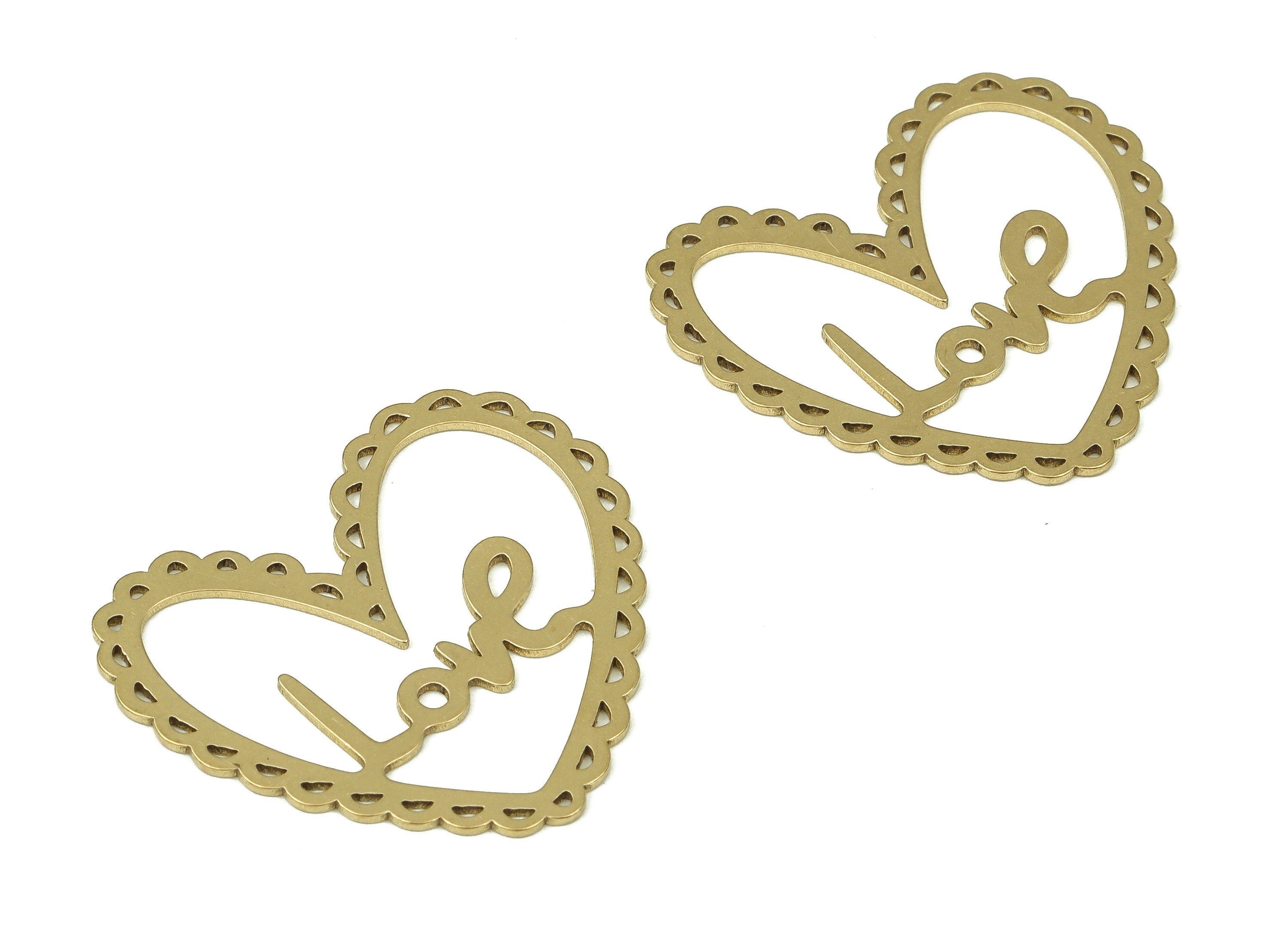 Brass Love Heart Earring Charms - Raw Brass Love Pendant - Earrings Finding - Jewelry Making Supplies - 30.24x26.51x0.72mm - PP4308 - DOMEDBAZAAR