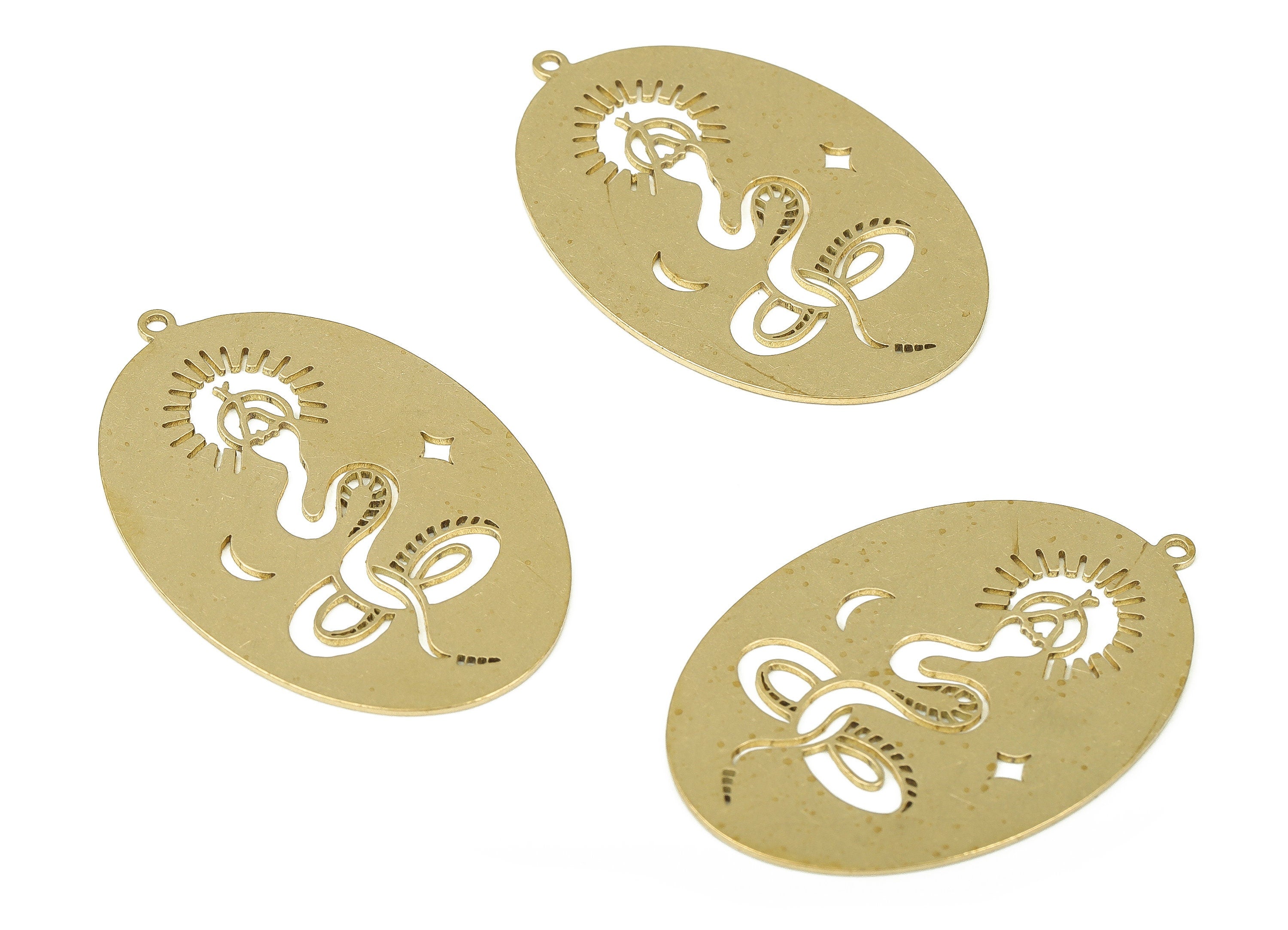 Raw Brass Snake Pendant - Oval Snake Charm – Snake Earring Charm – Earring Finding - Jewelry Making Supplies - 40.22×26.51×0.7mm - PP4280 - DOMEDBAZAAR