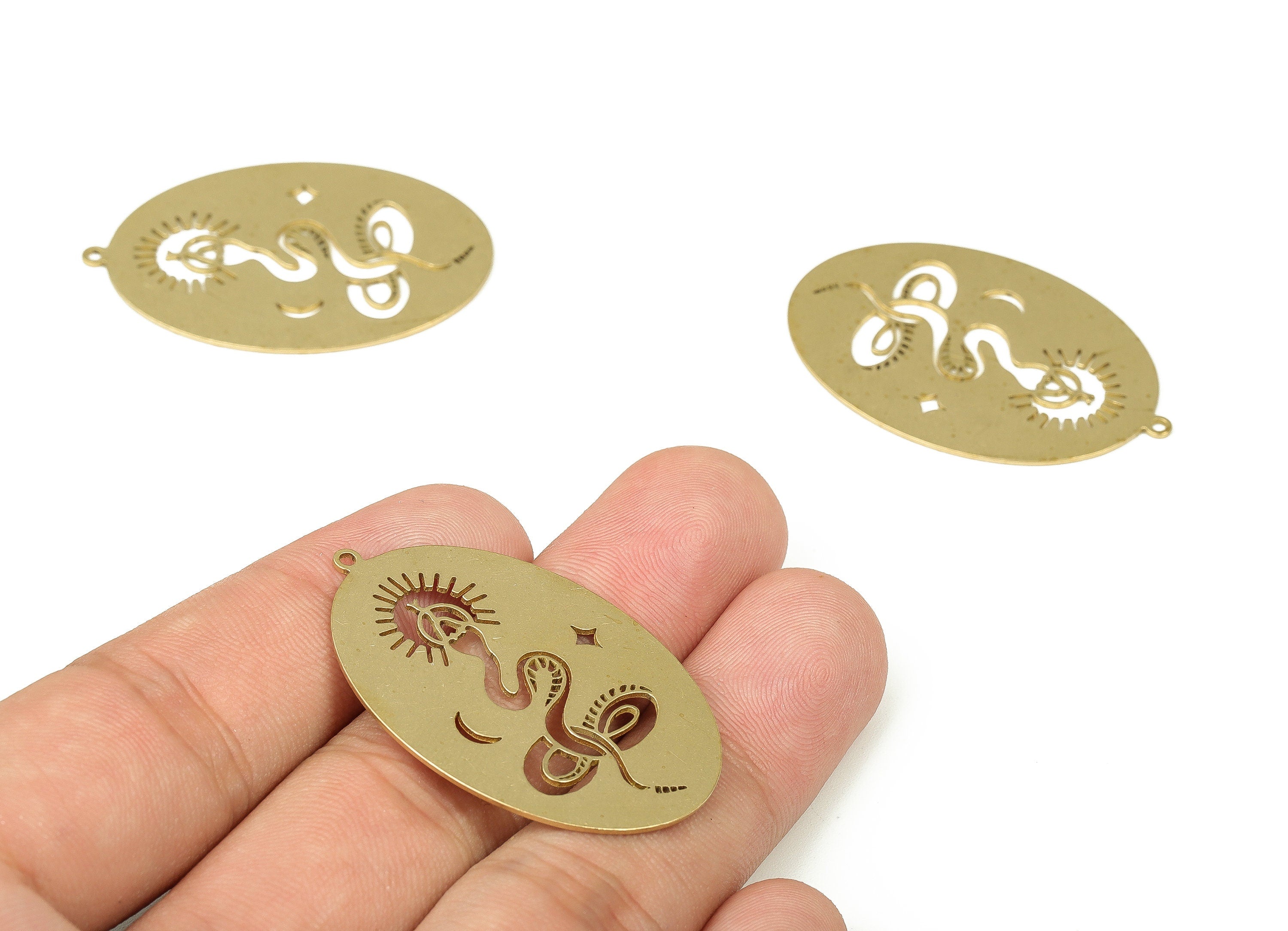 Raw Brass Snake Pendant - Oval Snake Charm – Snake Earring Charm – Earring Finding - Jewelry Making Supplies - 40.22×26.51×0.7mm - PP4280 - DOMEDBAZAAR