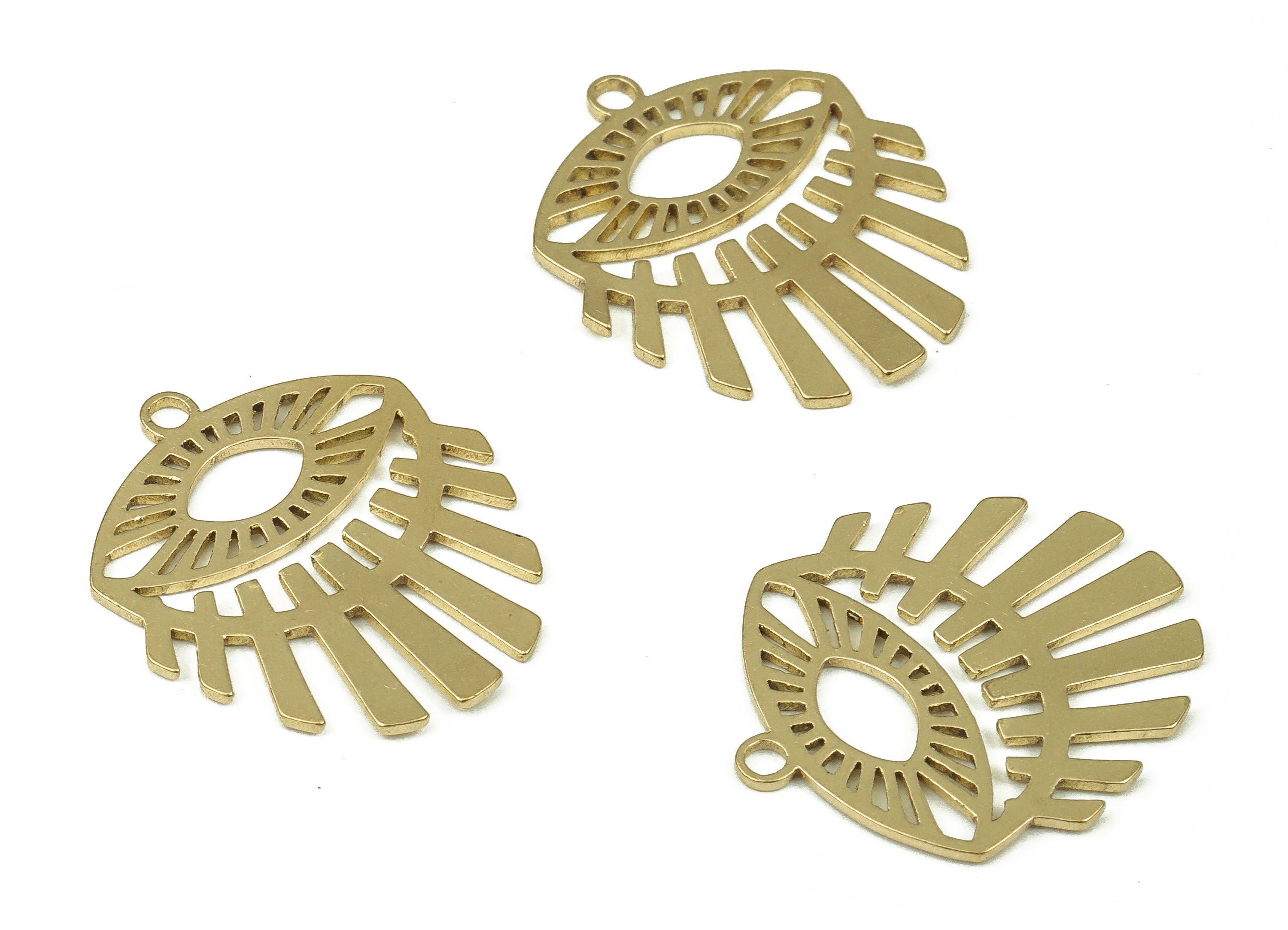 Brass Eye Earring Charms - Raw Brass Eye Lash Pendant - Raw Brass Earring Findings - DIY Jewelry Making Supplies -23.83x20.55x0.86mm- PP4330 - DOMEDBAZAAR
