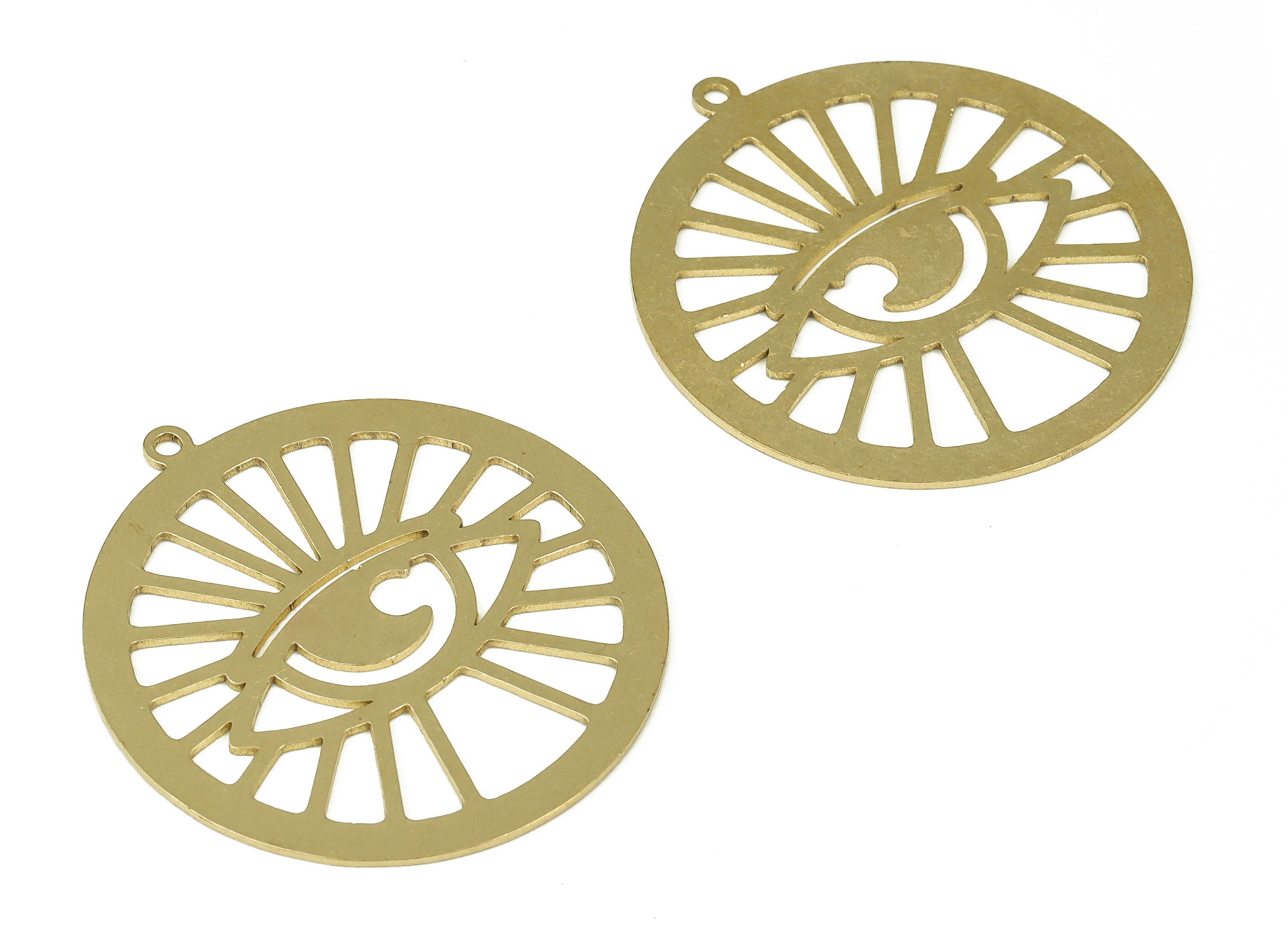 Brass Round Eye Earring Charms - Raw Brass Circle Eye Pendant Charm - Earring Findings - Jewelry Making Supplies -37.73x34.99x0.72mm- PP4328 - DOMEDBAZAAR