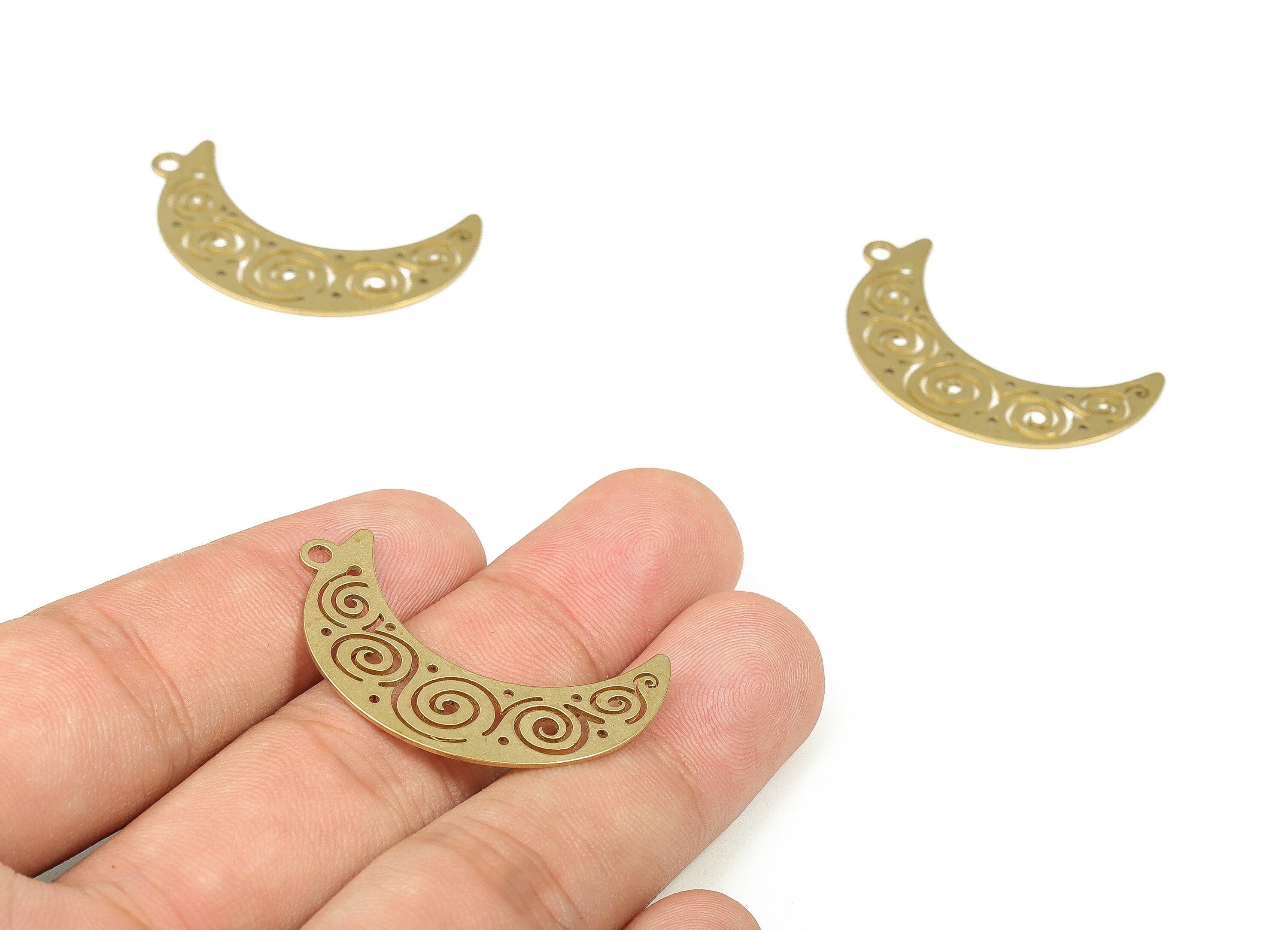 Raw Brass Crescent Pendant Charm – Crescent Moon Earring Charms – DIY Jewelry Making Supplies - 35.65x20.55x0.7mm - PP4279 - DOMEDBAZAAR