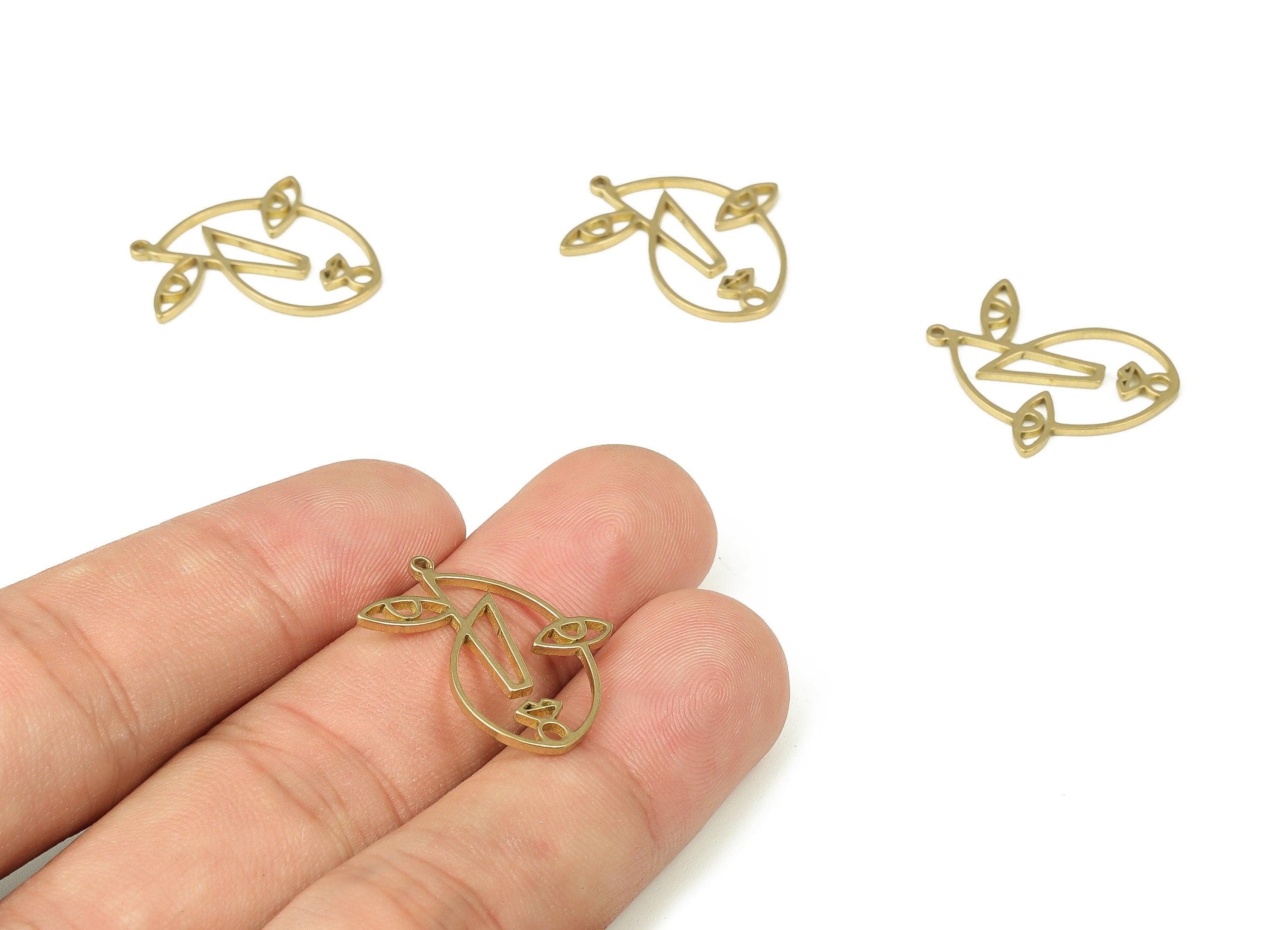 Brass Abstract Face Earring Charms - Wire Face Shaped Charm - Raw Brass Face Pendant - Jewelry Making Supplies -23.71x22.1x0.99mm - PP4336 - DOMEDBAZAAR