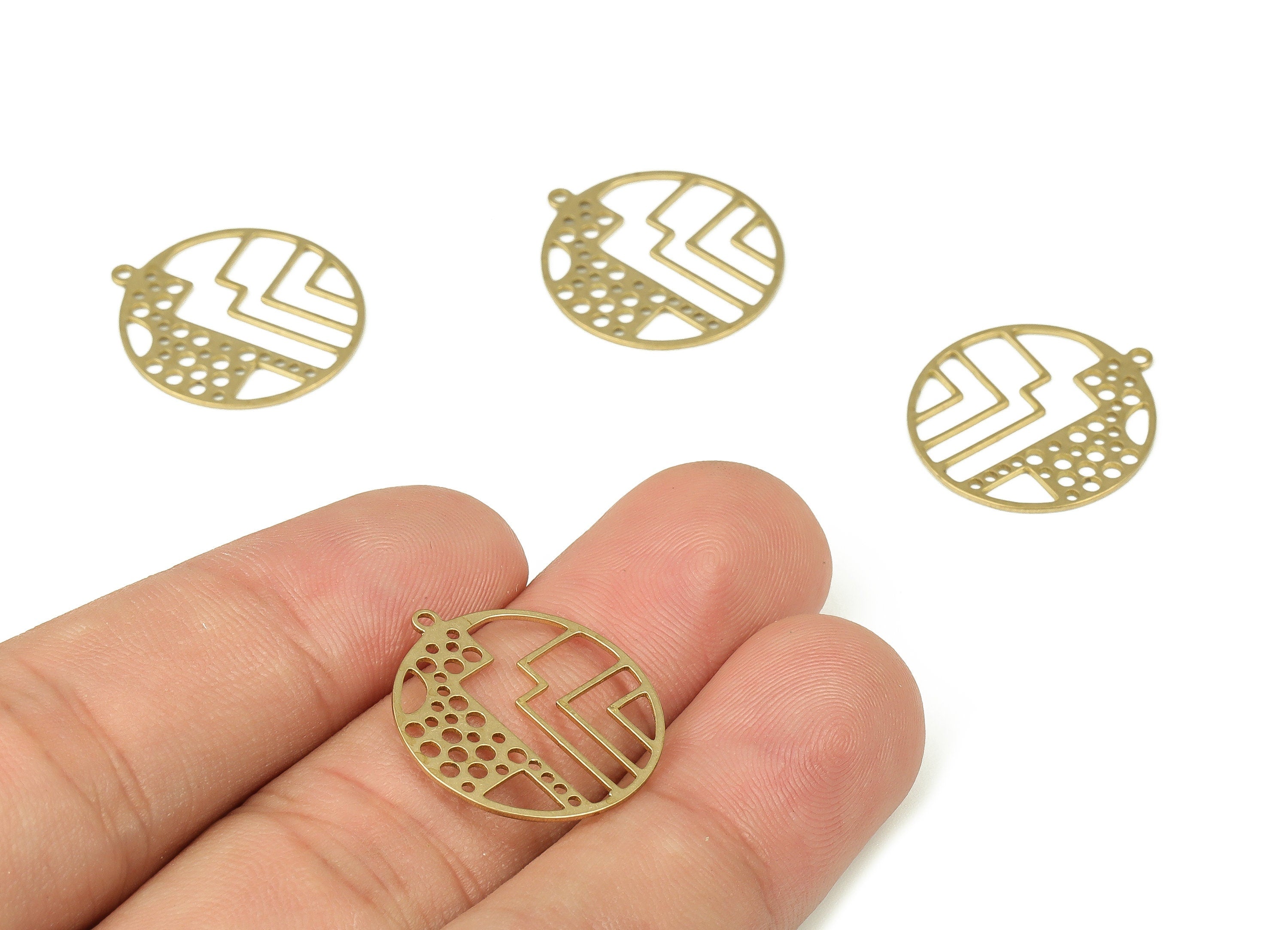 Brass Round Earring Charms - Raw Brass Geometric Circle Pendant - Earrings Finding - Jewelry Making Supplies - 33.87x31.93x0.6mm - PP4299 - DOMEDBAZAAR