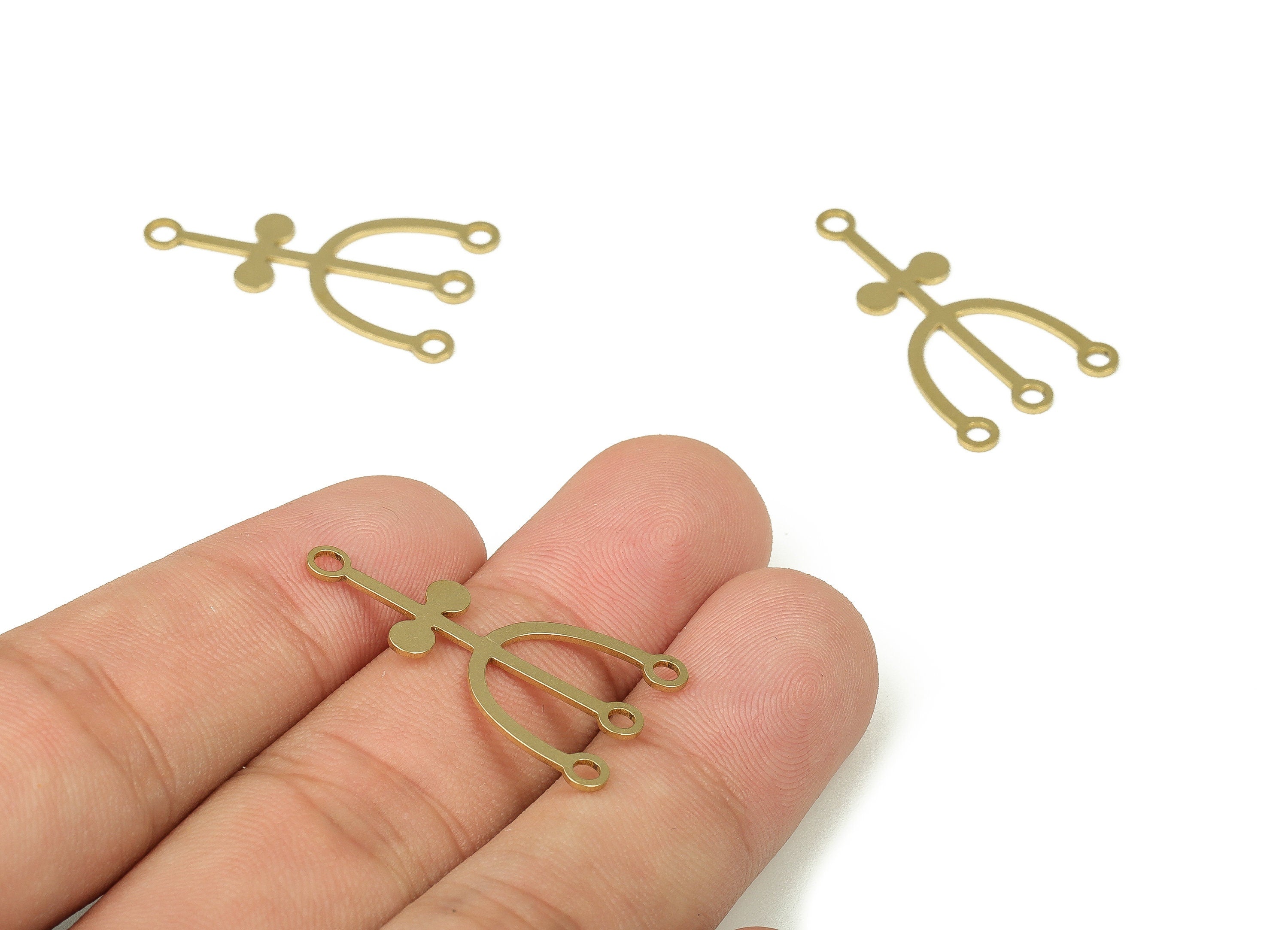 Brass Flower Earring Connector - Raw Brass Flower Earring Charms and Pendant - 4 Holes - Jewelry Making Supplies -29.8x16.78x0.7mm- PP4346 - DOMEDBAZAAR