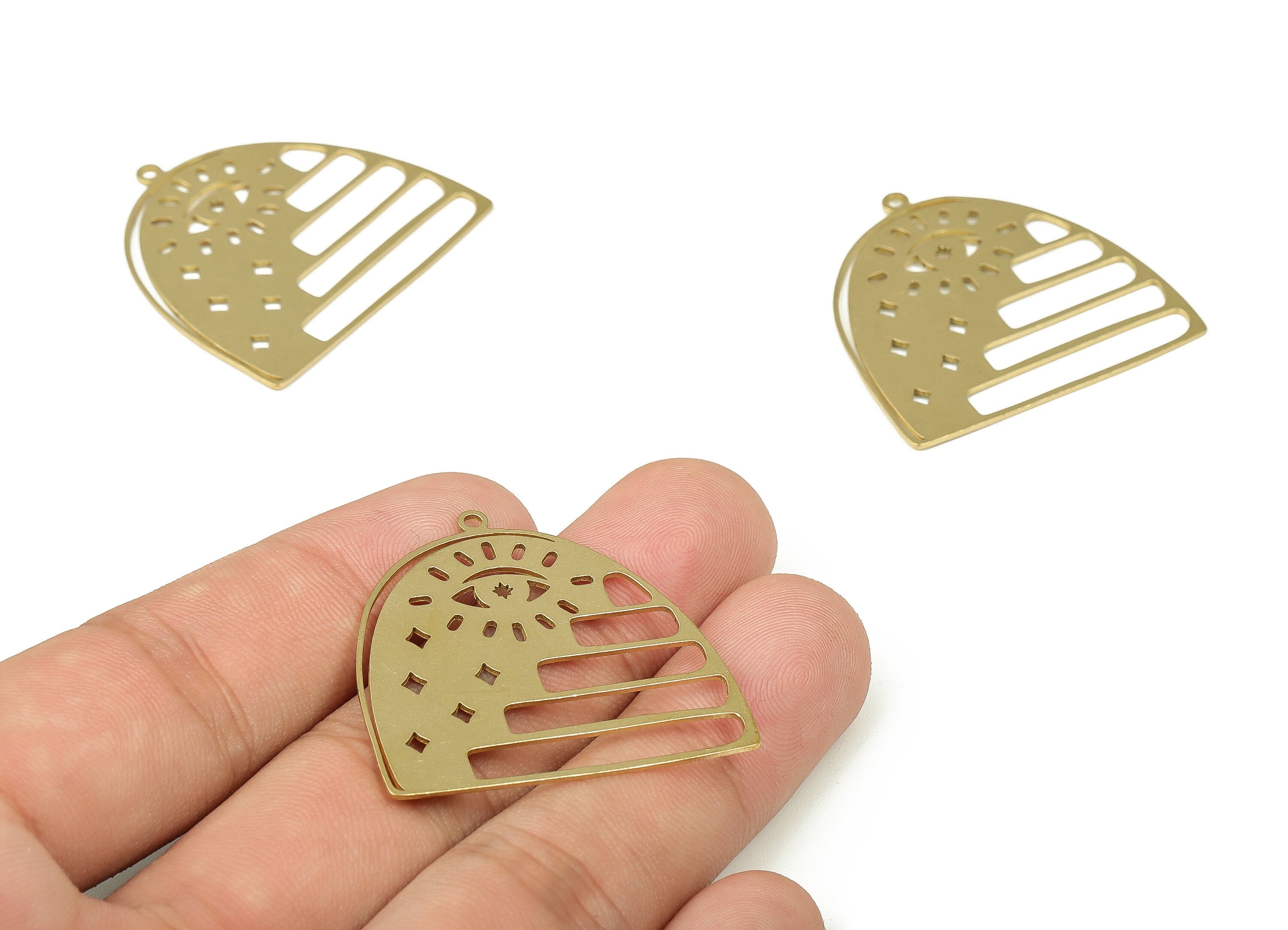 Brass Semicircle Earring Charm – Domed Pendant Charm – D Shape Charm – DIY Jewelry Making Supplies - 34.86x33.51x0.7mm - PP4276 - DOMEDBAZAAR