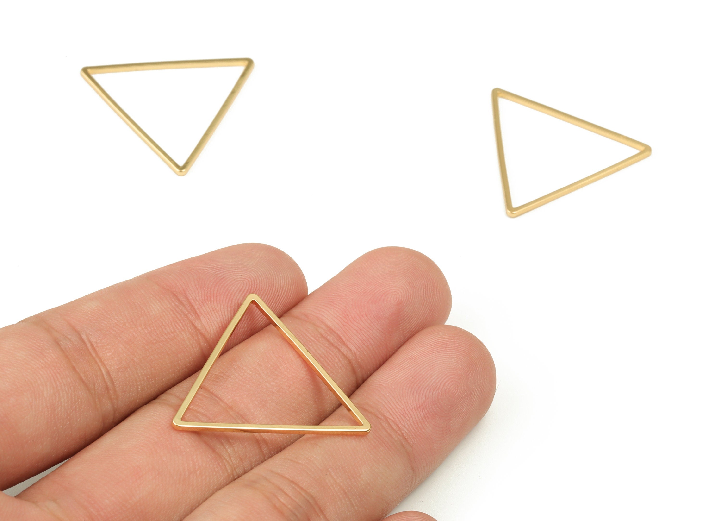 Brass Triangle Earring Charms - Gold Triangle Shaped Pendant - 18K Real Gold Plated Brass - Jewelry Making Supplies - 29x1x1mm - RGP3316-29 - DOMEDBAZAAR