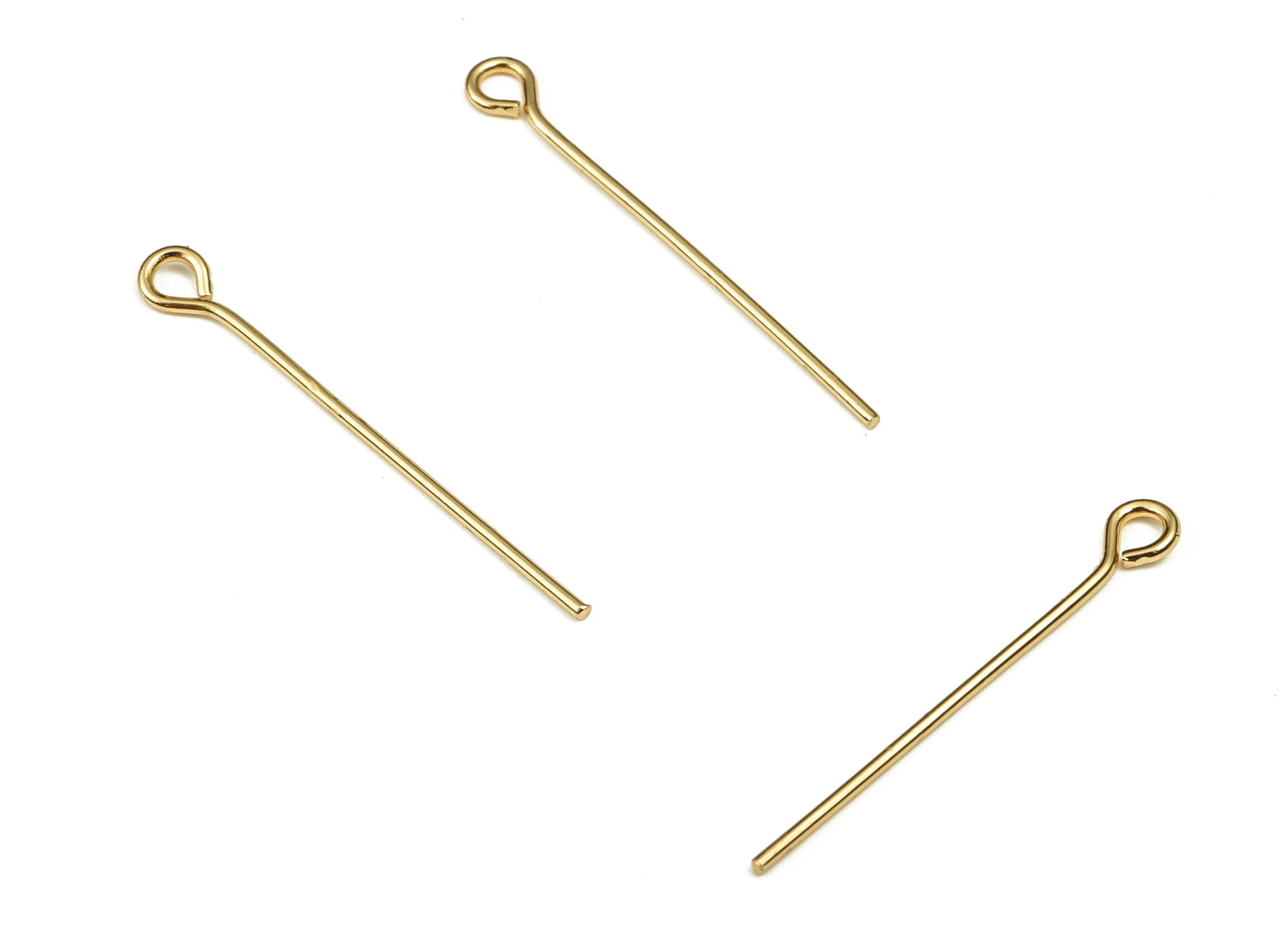 Brass Eye Pins – Shiny Gold Eye Pin – Solid Beading Eye Pins - 18K Real Gold Plated Brass - Jewelry Supplies - 26.57x0.7mm - RGP3319-26 - DOMEDBAZAAR