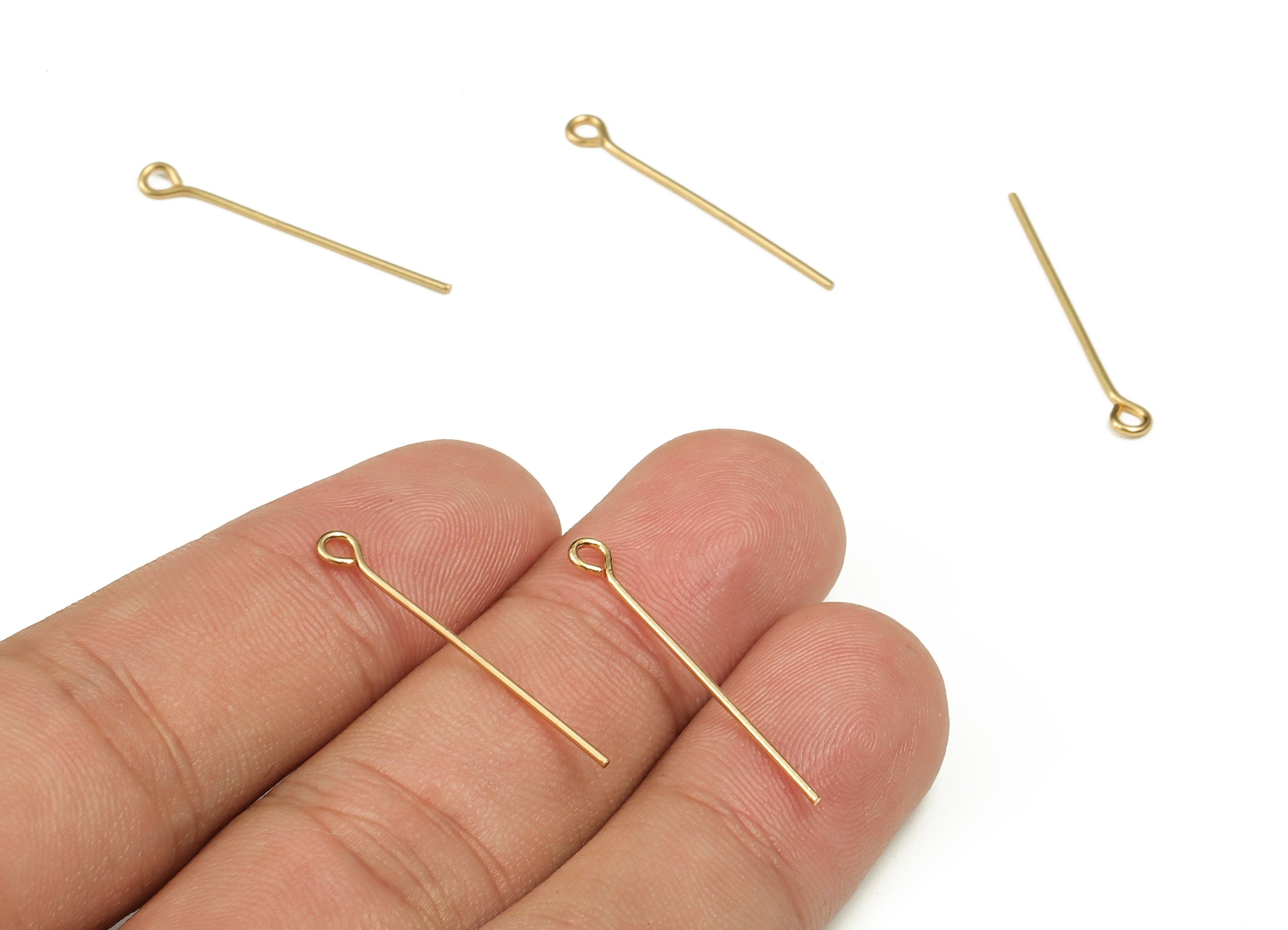 Brass Eye Pins – Shiny Gold Eye Pin – Solid Beading Eye Pins - 18K Real Gold Plated Brass - Jewelry Supplies - 26.57x0.7mm - RGP3319-26 - DOMEDBAZAAR
