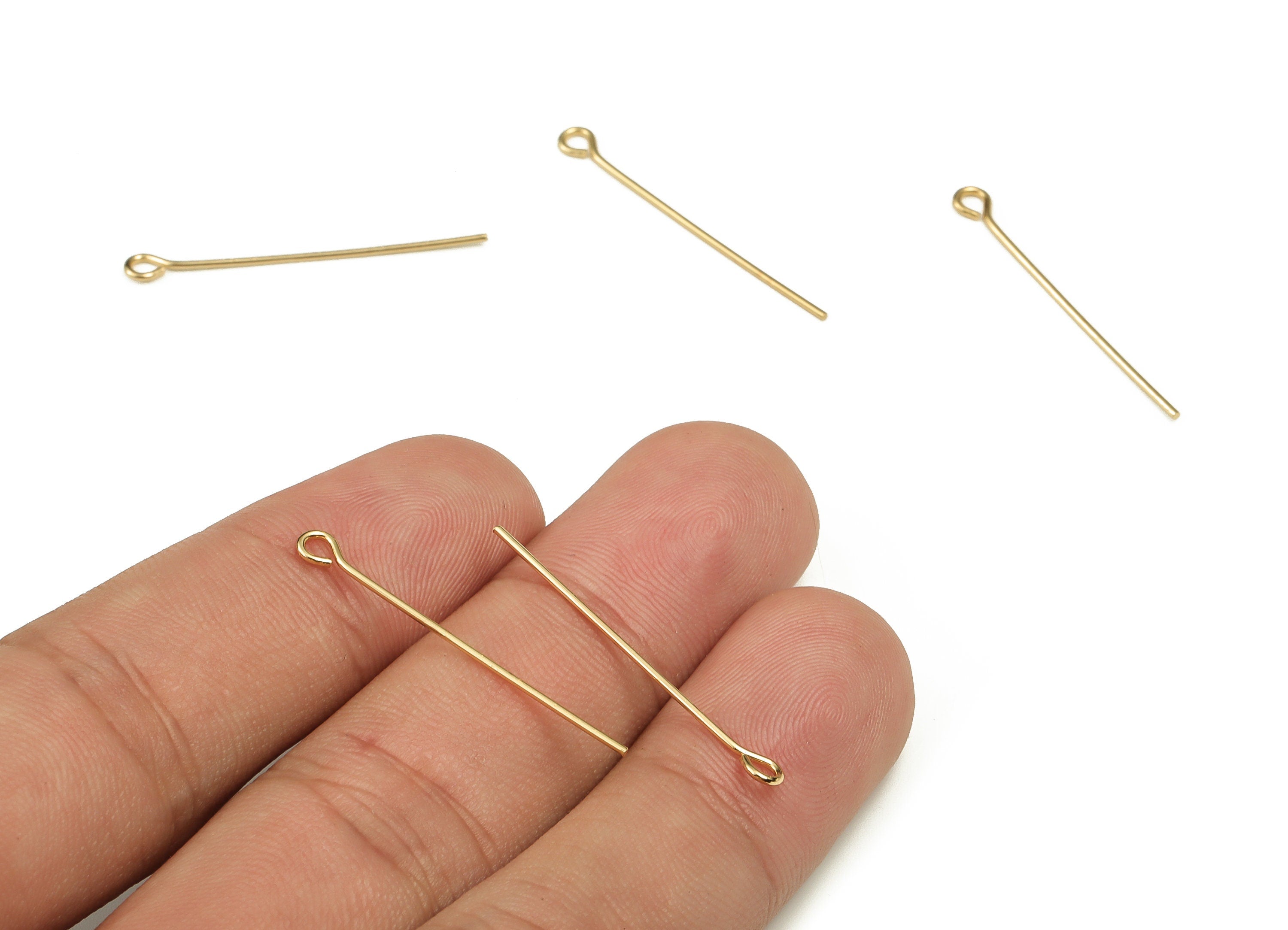 Brass Eye Pins – Shiny Gold Eye Pin – Solid Beading Eye Pins - 18K Real Gold Plated Brass - Jewelry Supplies - 30.17x0.7mm - RGP3319-30 - DOMEDBAZAAR