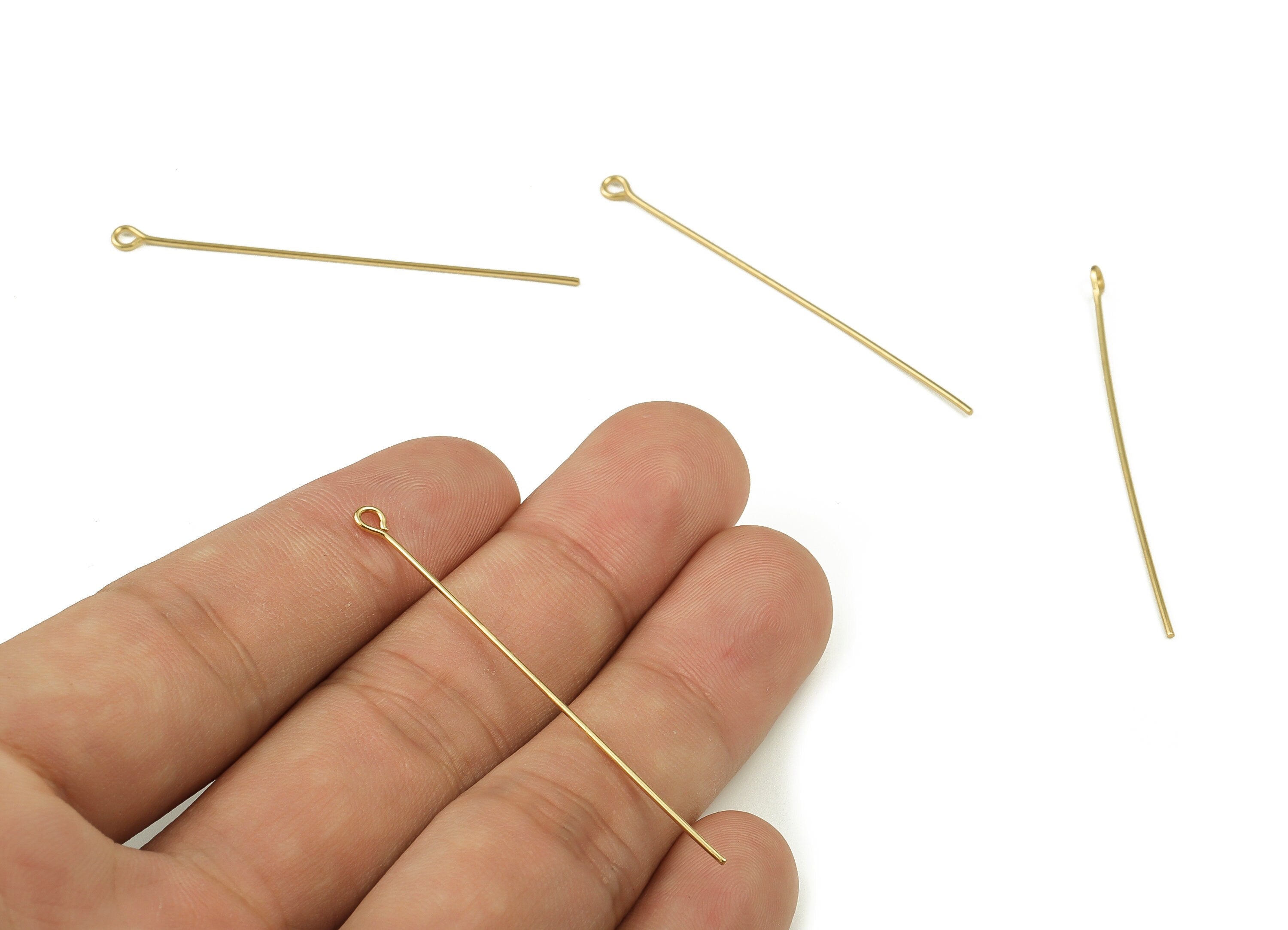 Brass Eye Pins – Shiny Gold Eye Pin – Solid Beading Eye Pins - 18K Real Gold Plated Brass - Jewelry Supplies - 50.02x0.7mm - RGP3319-50 - DOMEDBAZAAR