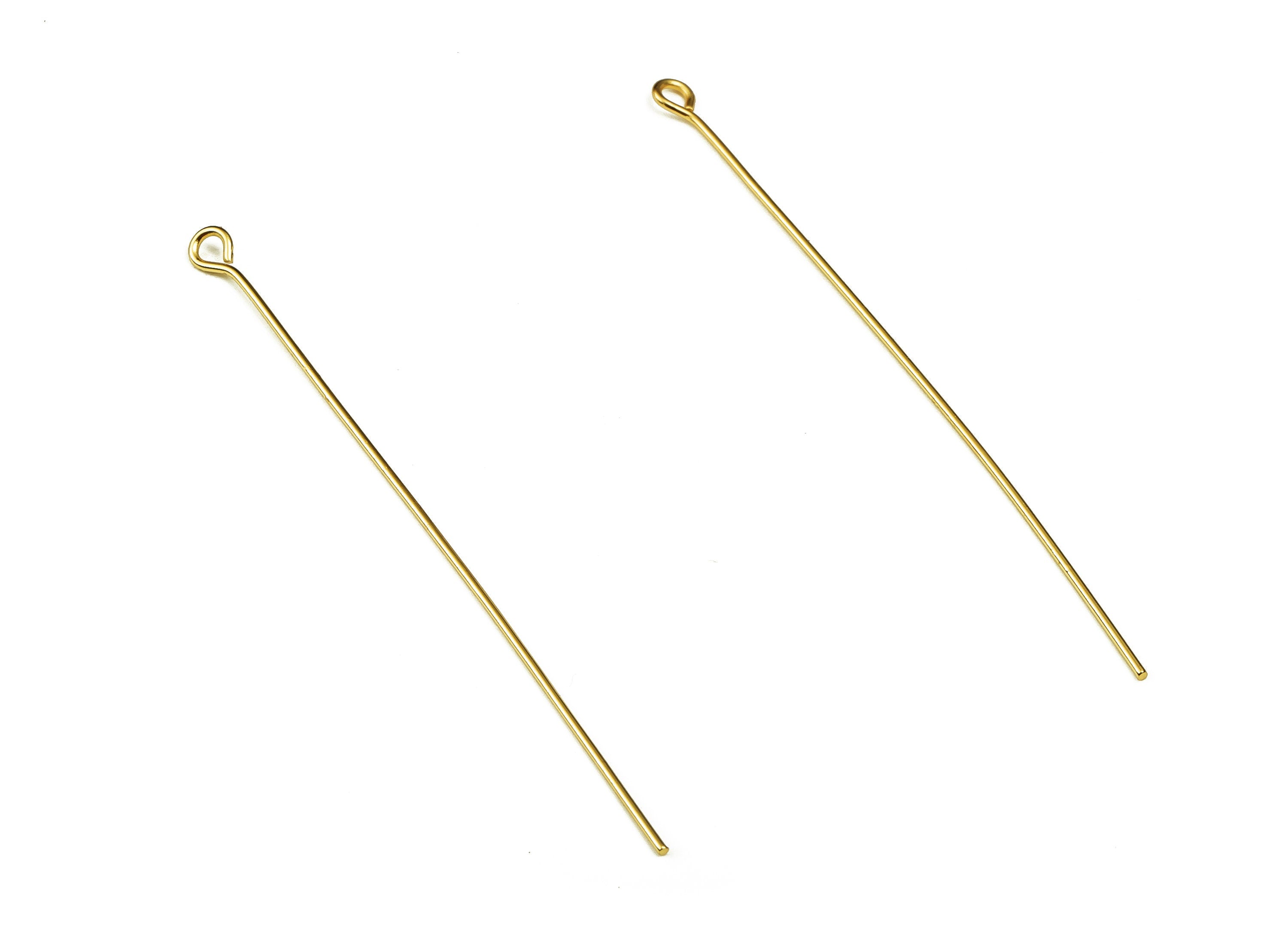 Brass Eye Pins – Shiny Gold Eye Pin – Solid Beading Eye Pins - 18K Real Gold Plated Brass - Jewelry Supplies - 59.73x0.72mm - RGP3319-60 - DOMEDBAZAAR