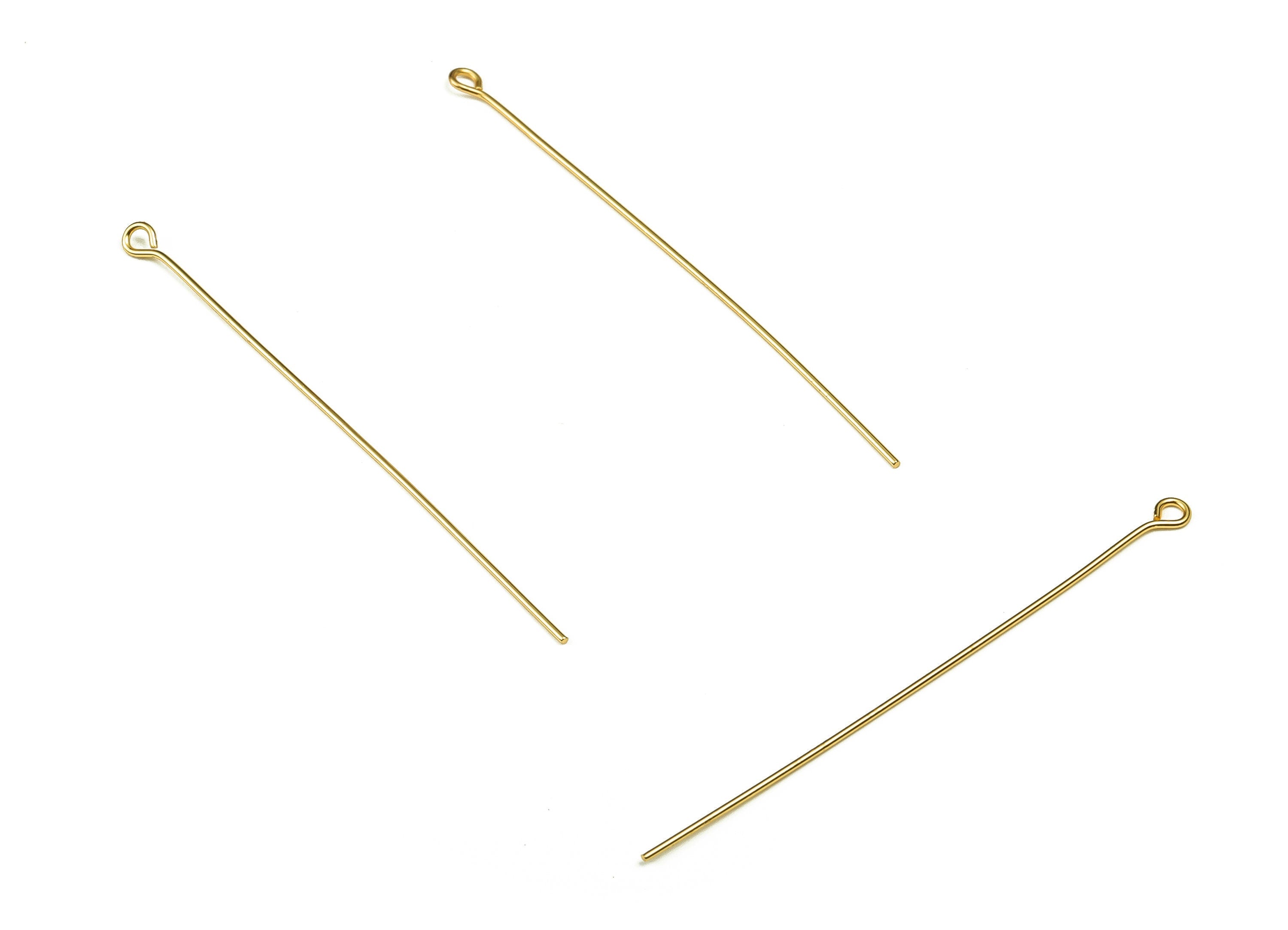 Brass Eye Pins – Shiny Gold Eye Pin – Solid Beading Eye Pins - 18K Real Gold Plated Brass - Jewelry Supplies - 59.73x0.72mm - RGP3319-60 - DOMEDBAZAAR