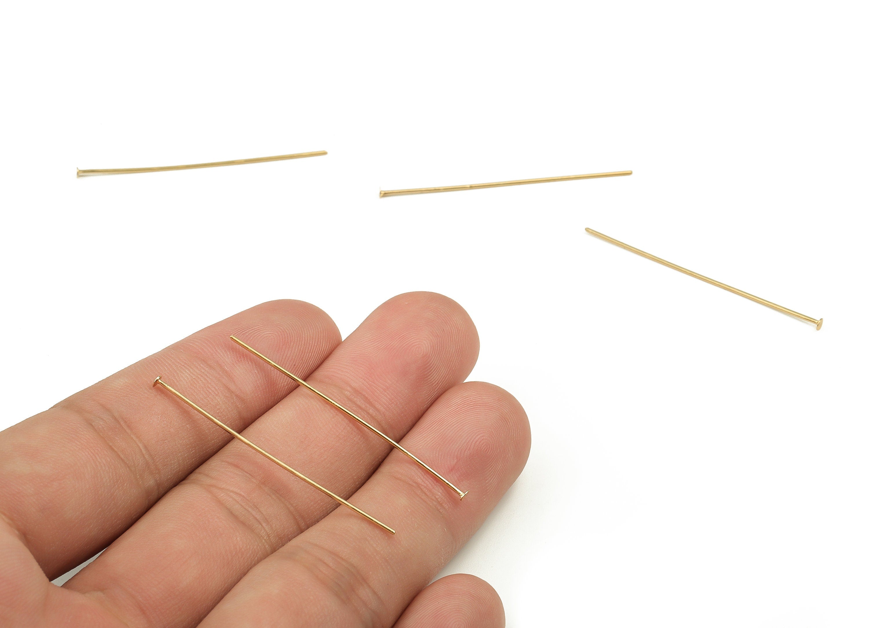 Brass Head Pin Findings - Gold Head Pin - DIY Gold Jewelry Pins - 18K Real Gold Plated Brass - Jewelry Supplies - 40.46x0.7mm - RGP3320-40 - DOMEDBAZAAR
