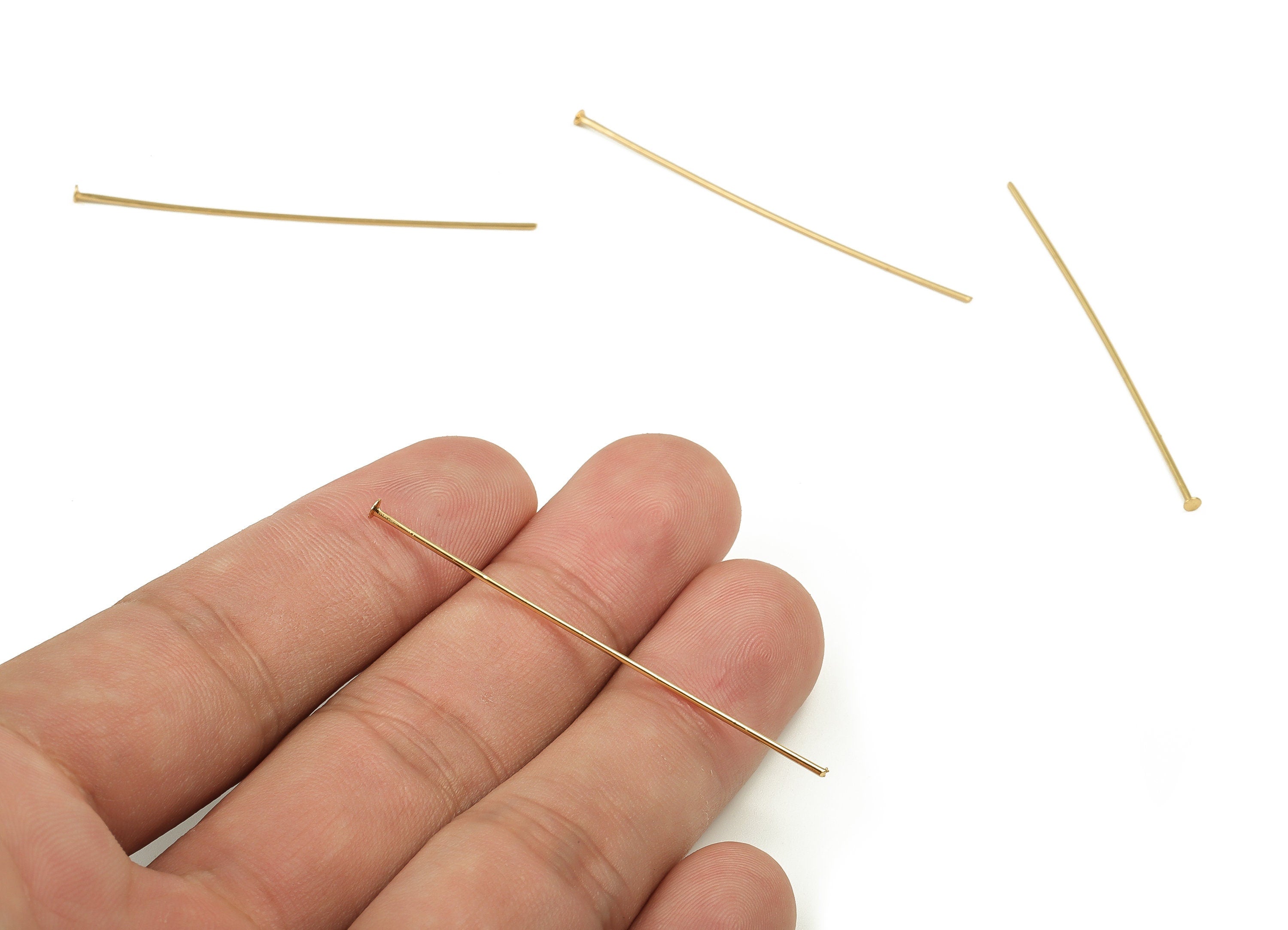 Brass Head Pin Findings - Gold Head Pin - DIY Gold Jewelry Pins - 18K Real Gold Plated Brass - Jewelry Supplies - 50.13x0.7mm - RGP3320-50 - DOMEDBAZAAR