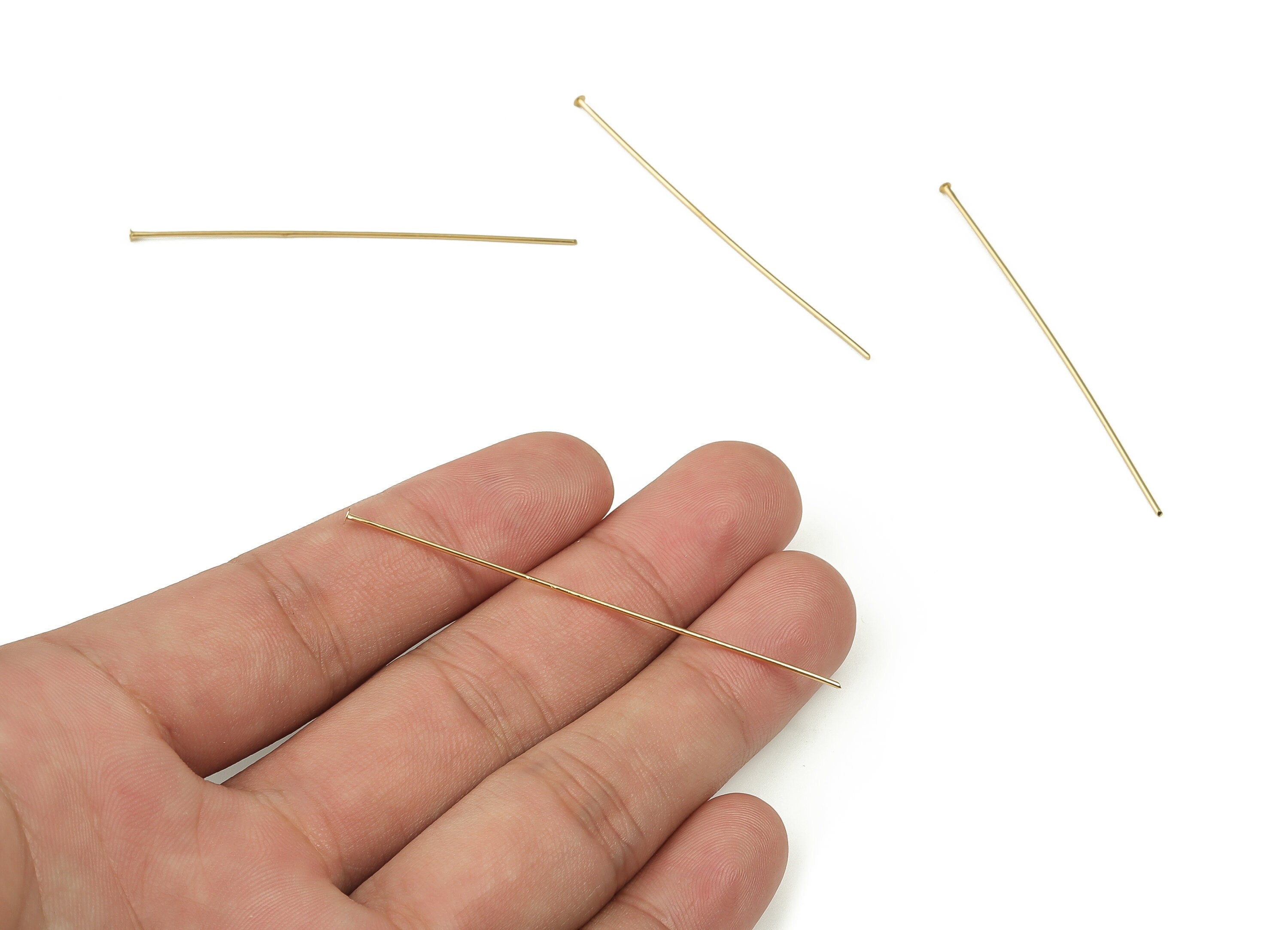 Brass Head Pin Findings - Gold Head Pin - DIY Gold Jewelry Pins - 18K Real Gold Plated Brass - Jewelry Supplies - 60.53x0.7mm - RGP3320-60 - DOMEDBAZAAR