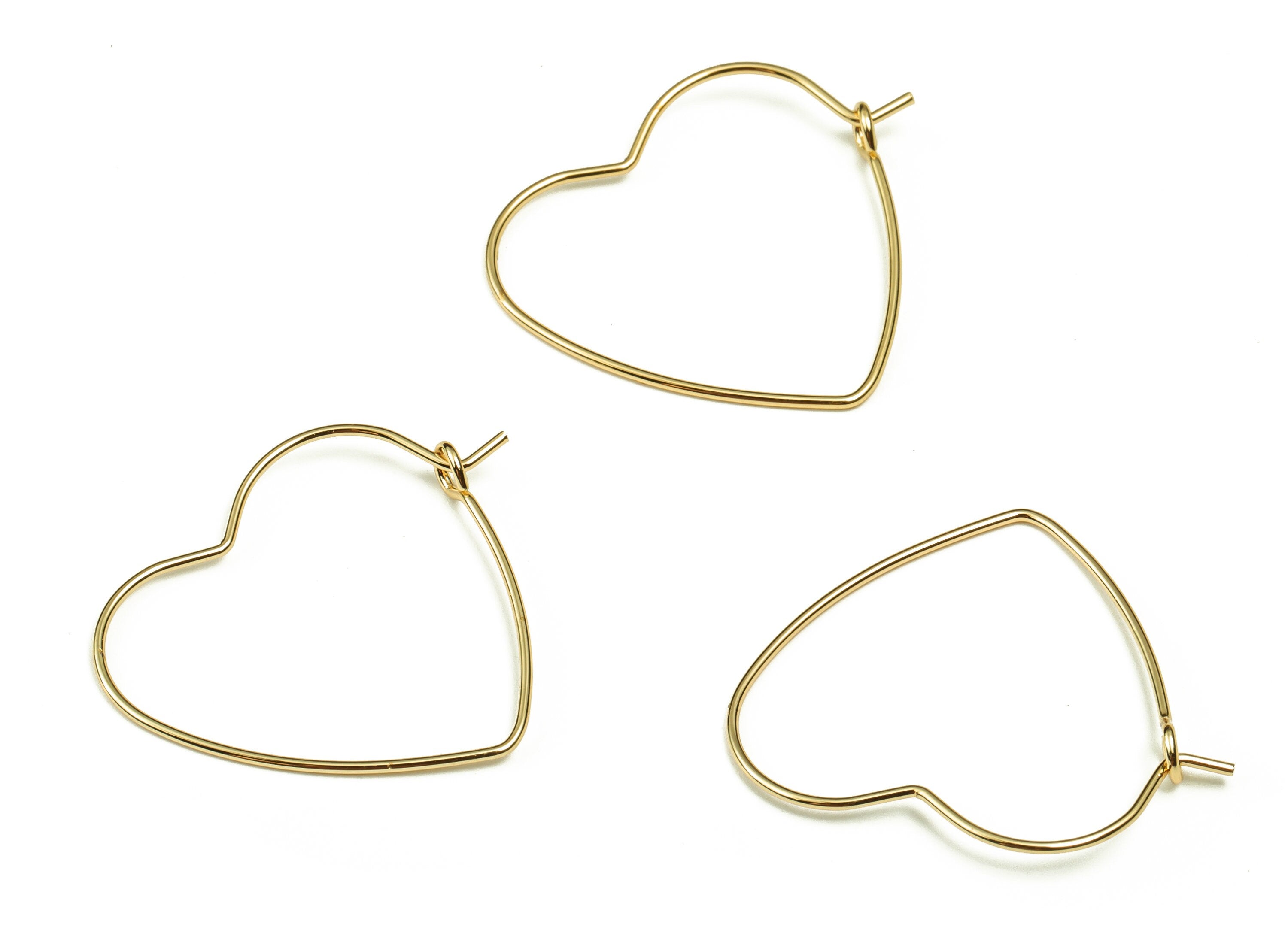 Brass Heart Earring Wire - Gold Heart Earring Wire - 18K Real Gold Plated Brass - Jewelry Making Supplies - 28.27x24.6x0.78mm - RGP3385 - DOMEDBAZAAR
