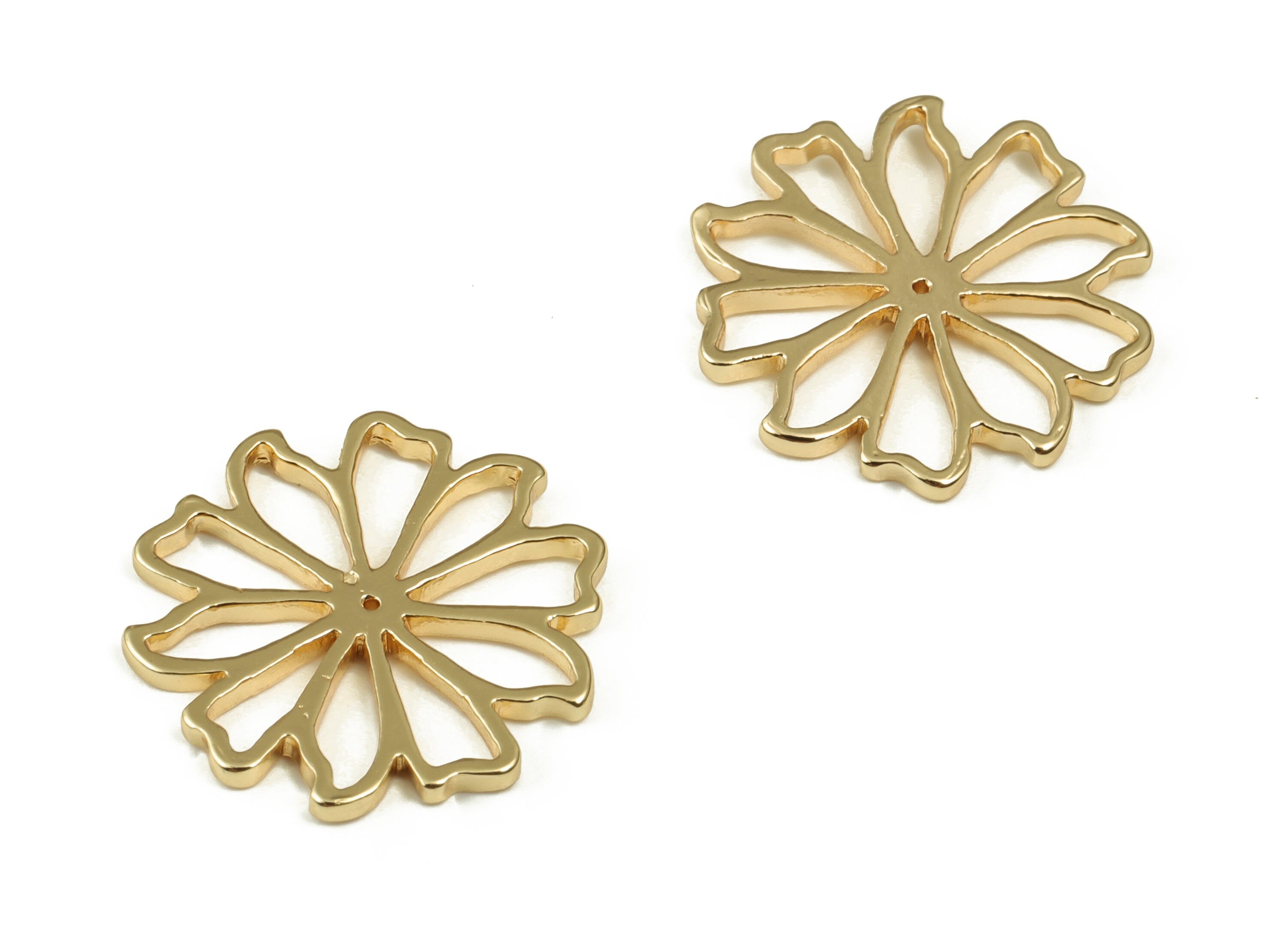 Brass Filigree Flower Earring Charms - Hollow Flower Pendant - 18K Real Gold Plated Brass - Jewelry Supplies - 15.06x15.06x1.26mm - RGP3389 - DOMEDBAZAAR
