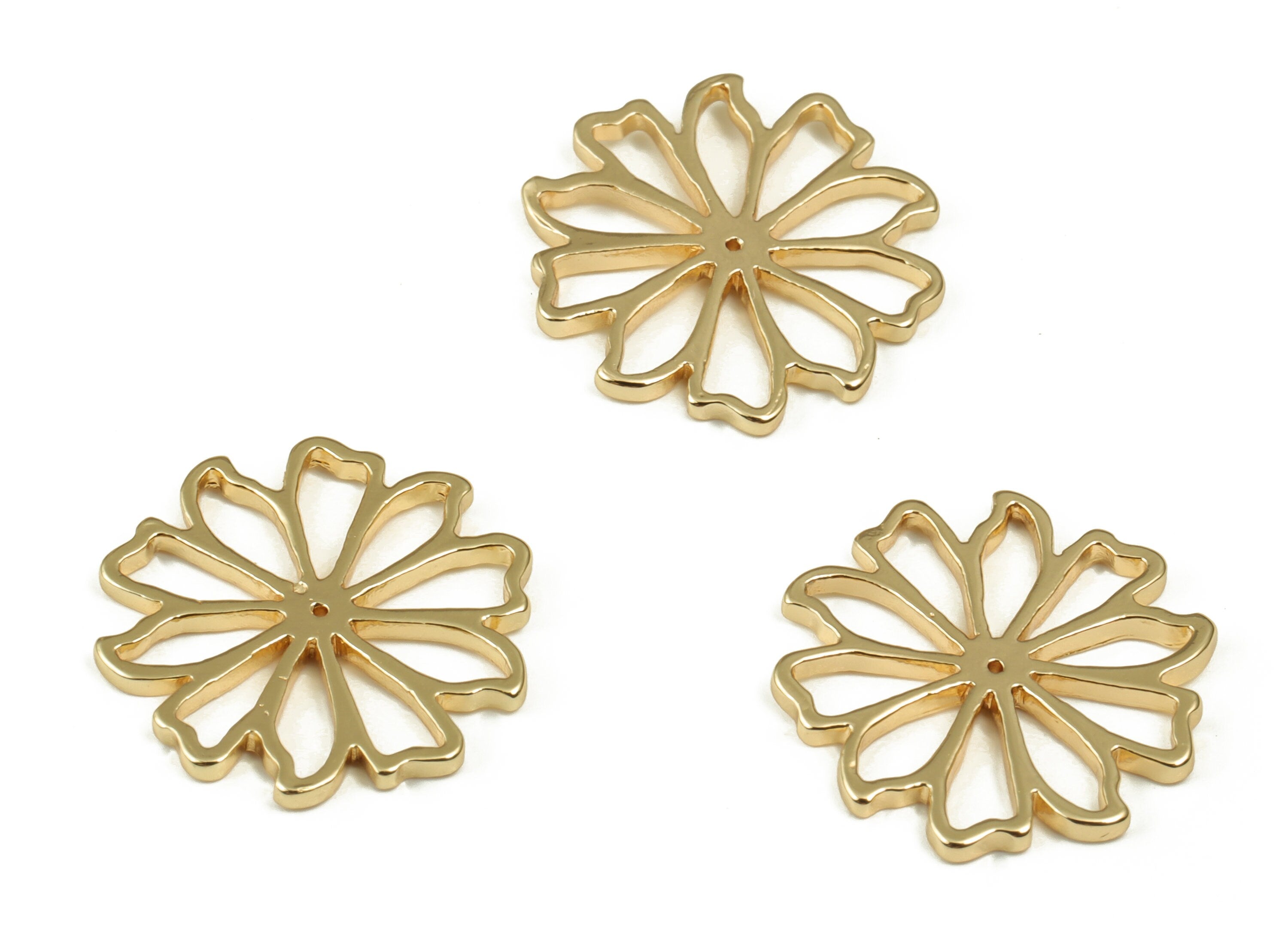 Brass Filigree Flower Earring Charms - Hollow Flower Pendant - 18K Real Gold Plated Brass - Jewelry Supplies - 15.06x15.06x1.26mm - RGP3389 - DOMEDBAZAAR
