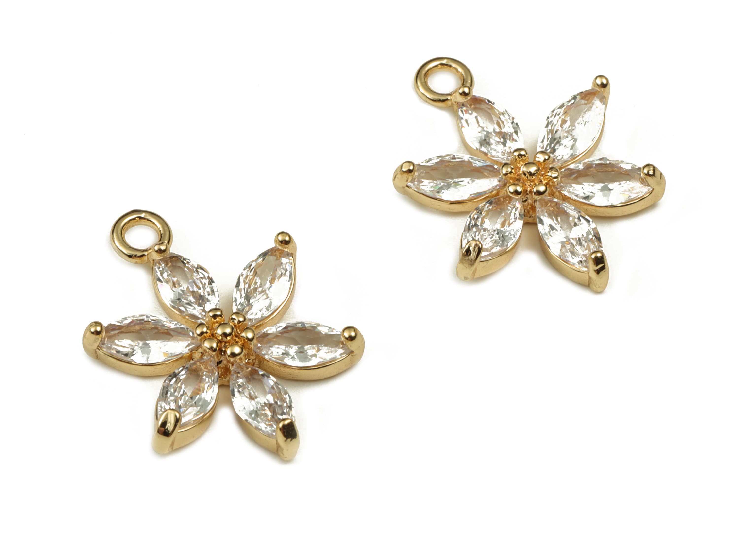 Brass Flower Earring Charms With Zircons - Gold Flower Pendant - 18K Real Gold Plated Brass - Jewelry Supplies - 18.92x15.29x3.2mm - RGP3936 - DOMEDBAZAAR
