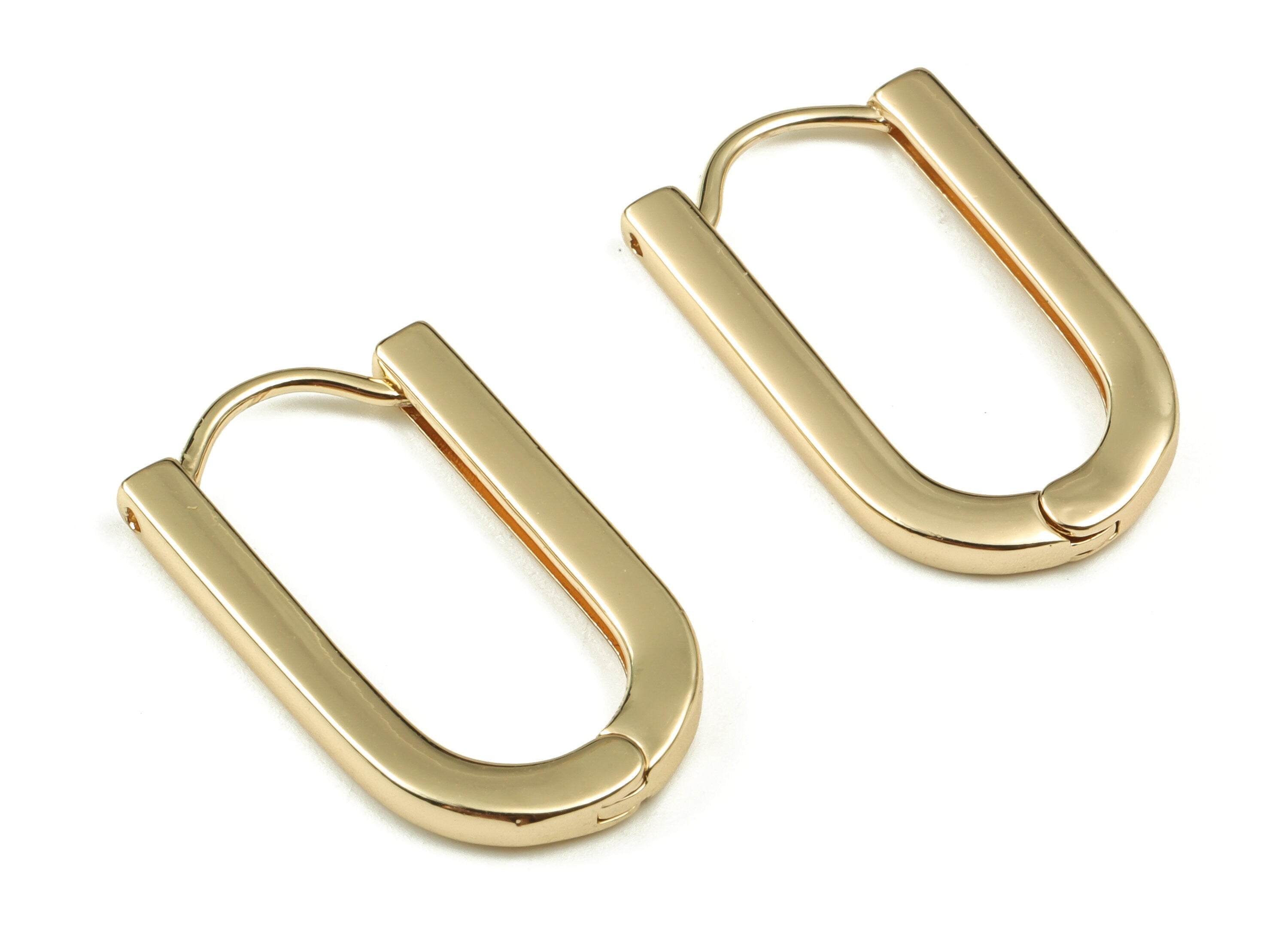 Rectangle Hoop Earrings – Small Huggie Hoops – U Shape Hoop – Minimal Earring - 18K Real Gold Plated Brass - 24.82x14.71x2.31mm - RGP3379 - DOMEDBAZAAR