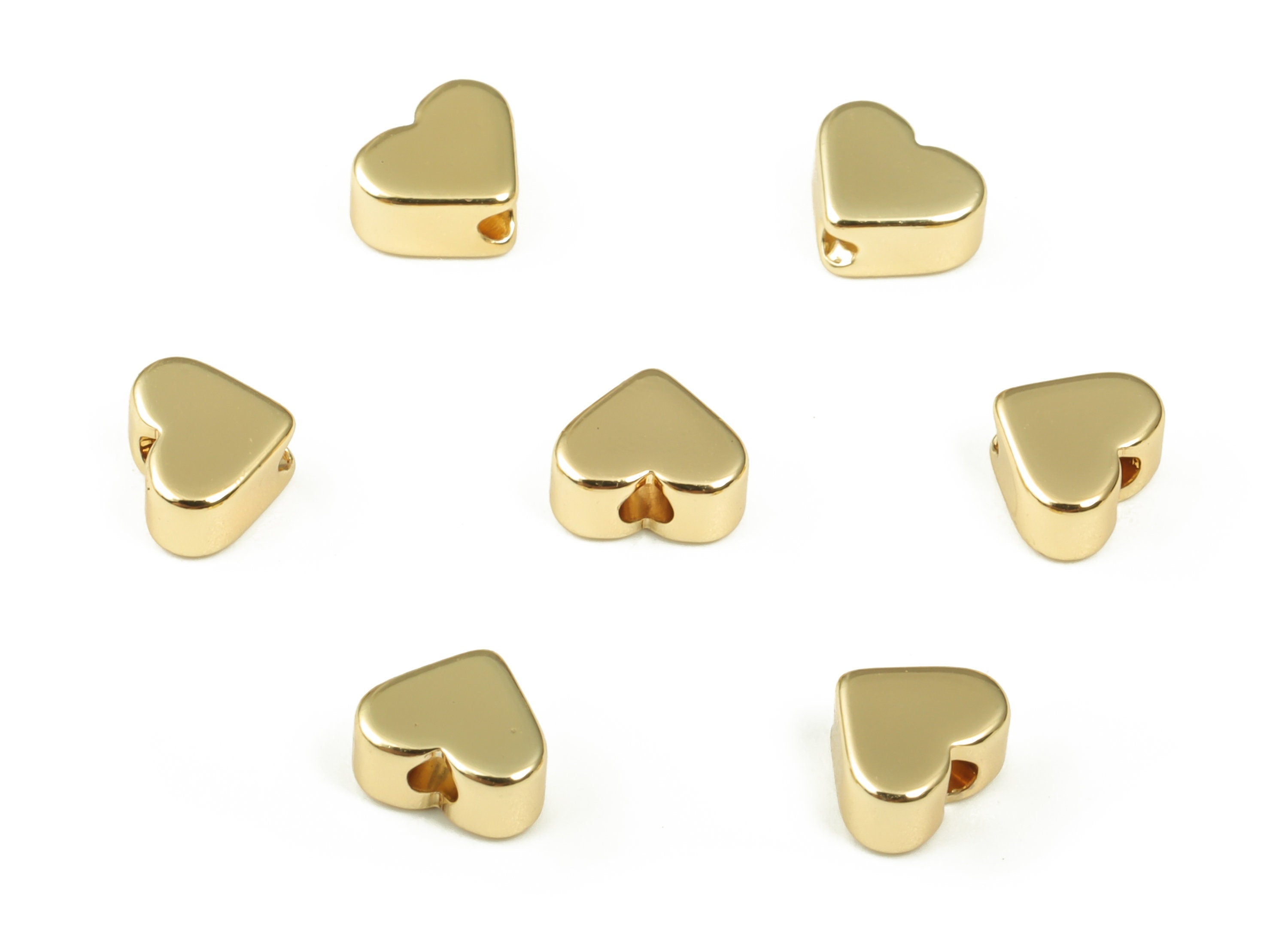 Heart Spacer Bead - Brass Heart Charms - Gold Heart Pendant - 18K Real Gold Plated Brass - Jewelry Supplies - 7.89x7.89x3.12mm - RGP3374 - DOMEDBAZAAR