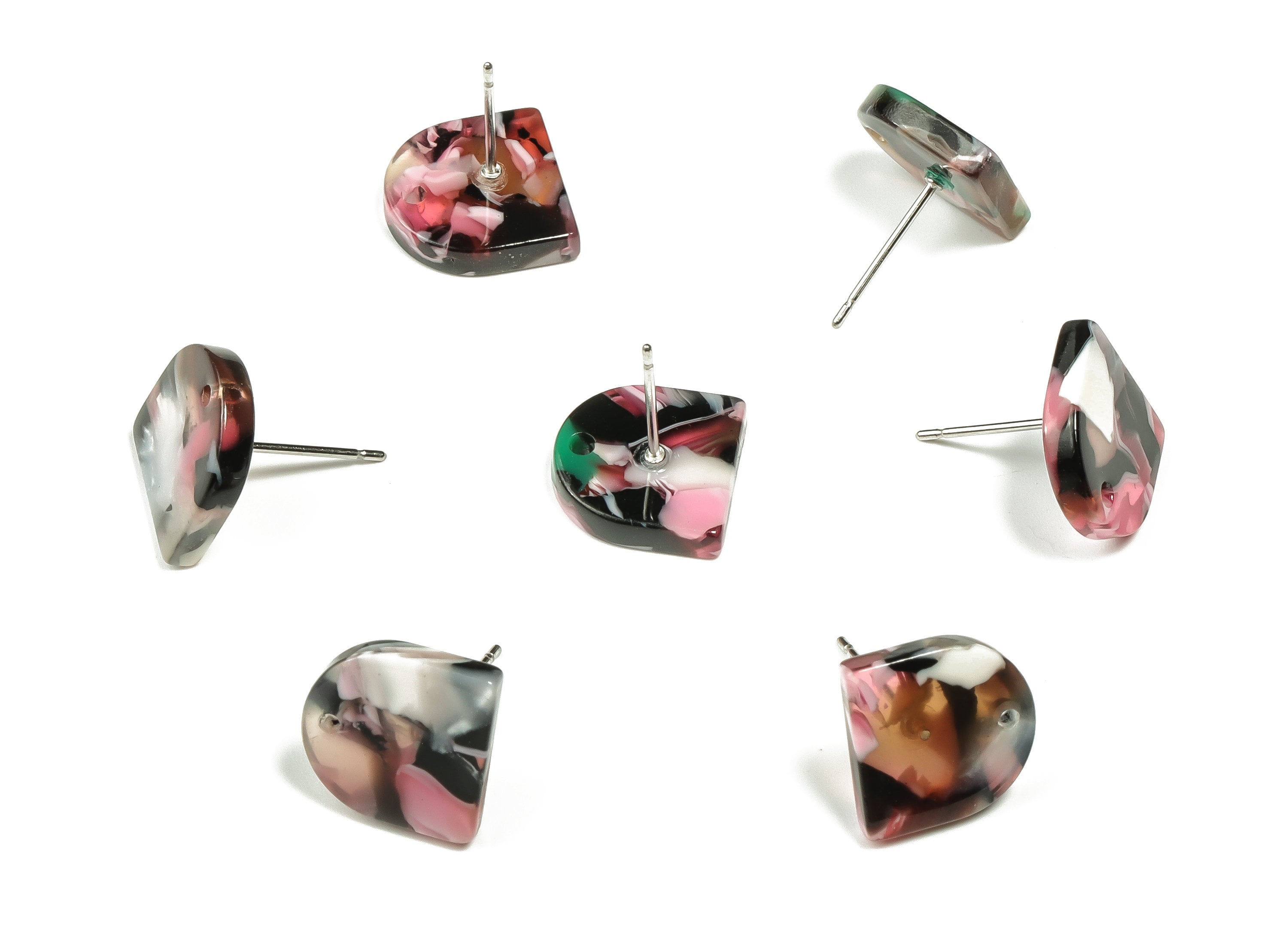 Acetate D Earring Post - Acrylic D Earrings Stud - Jewelry Supplies - Color Code: A61 - 11.7x11.5x2.5mm - AC1560-A61 - DOMEDBAZAAR
