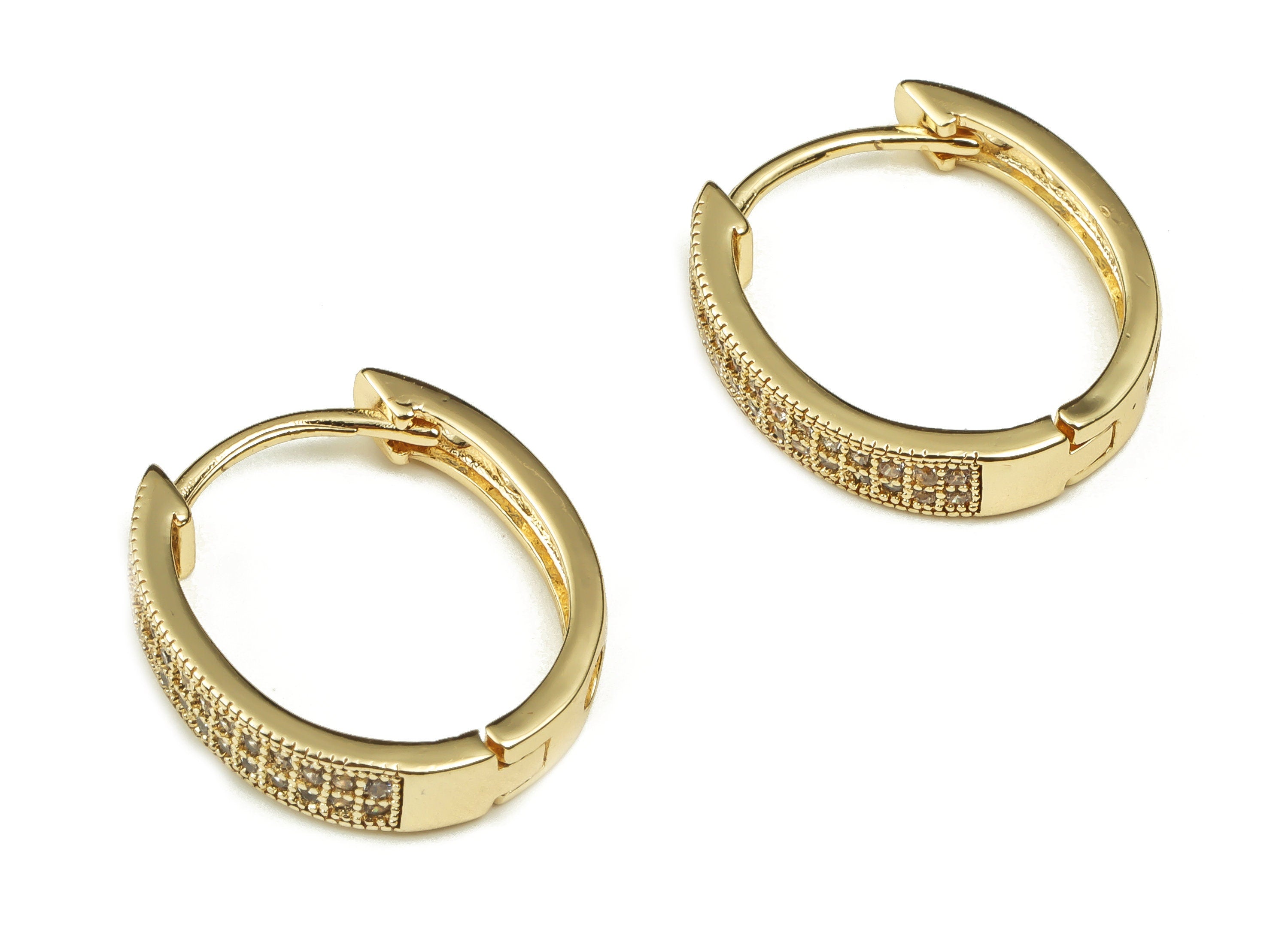 Brass Oval Hoop Earring - Gold Huggie Earrings with Zircon - 18k Real Gold Plated Brass Hoop - Jewelry Supplies -19.14x16.78x1.6mm- RGP3401 - DOMEDBAZAAR