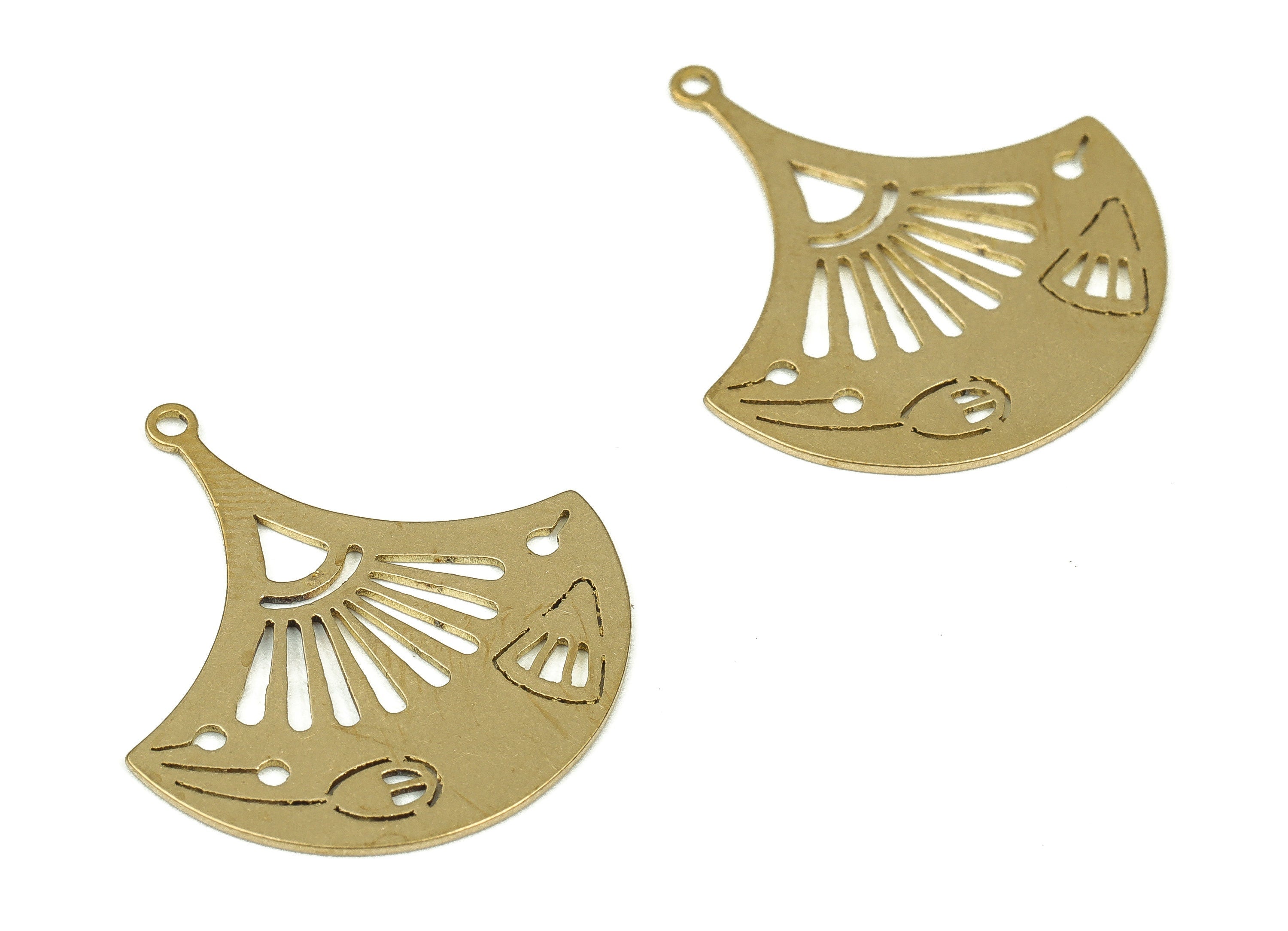 Raw Brass Fan Shape Pendants – Fan Earring Charm – Earring Findings – DIY Jewelry Making Supplies - 24.12x22.32x0.59mm - PP4278 - DOMEDBAZAAR