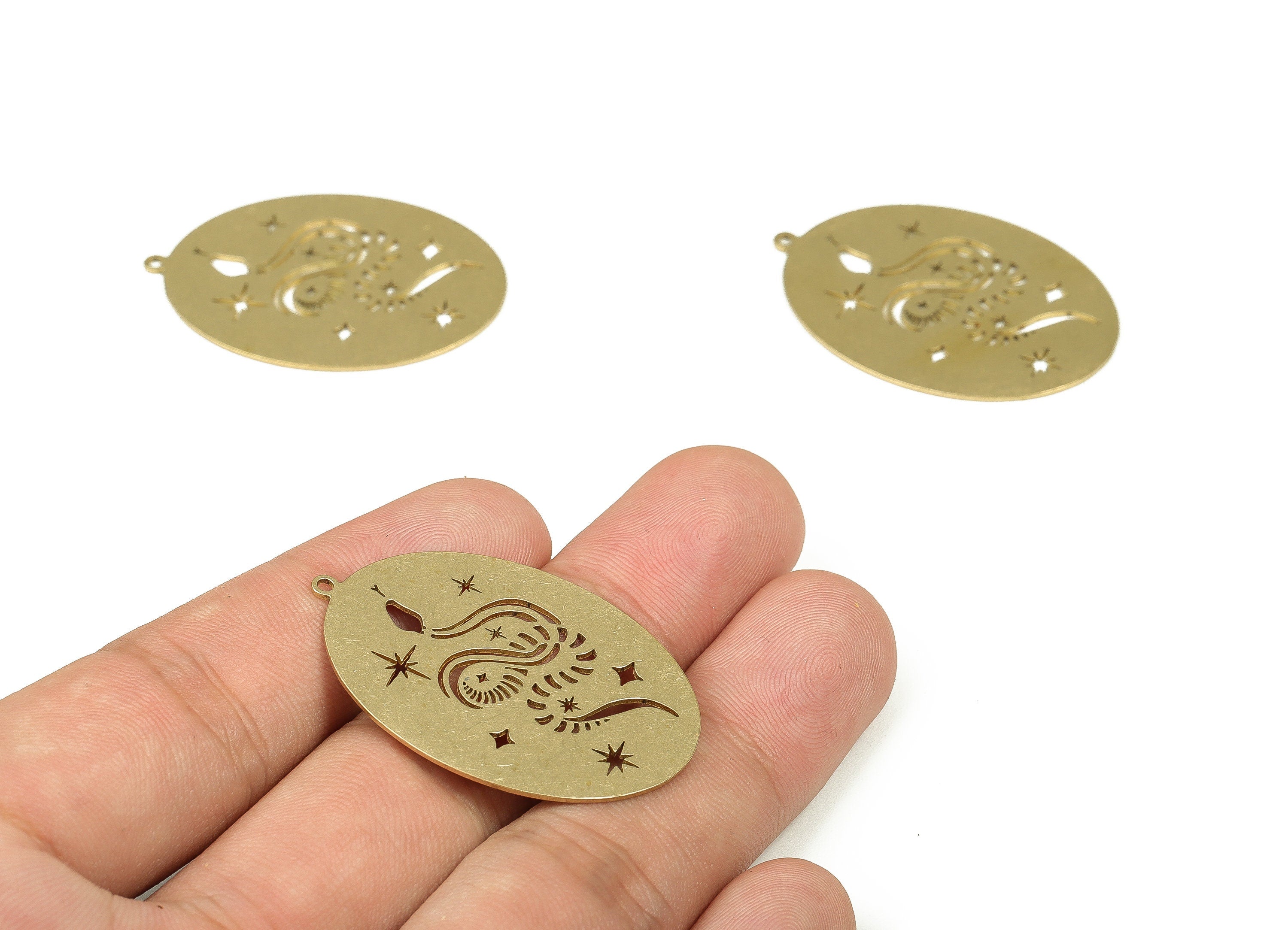 Brass Oval Snake Earring Charms - Raw Brass Oval Star Pendant - Brass Earrings Charm - Jewelry Making Supplies -38.65x26.66x0.74mm - PP4315 - DOMEDBAZAAR