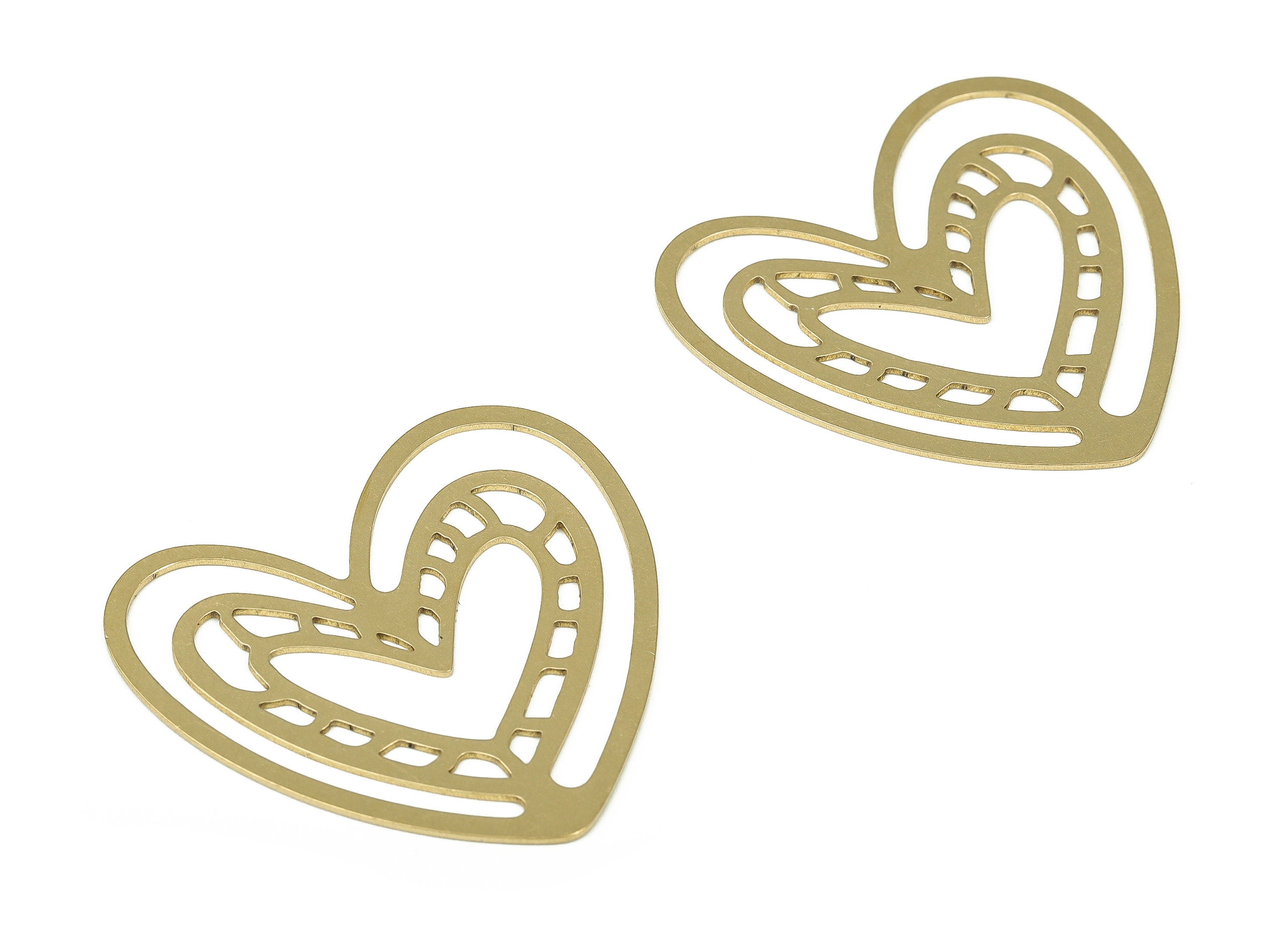 Brass Heart Connector – Heart Pendant Charm - Heart Earring Findings - Jewelry Making Supplies - 39.87×37.3×0.8mm - PP4281 - DOMEDBAZAAR