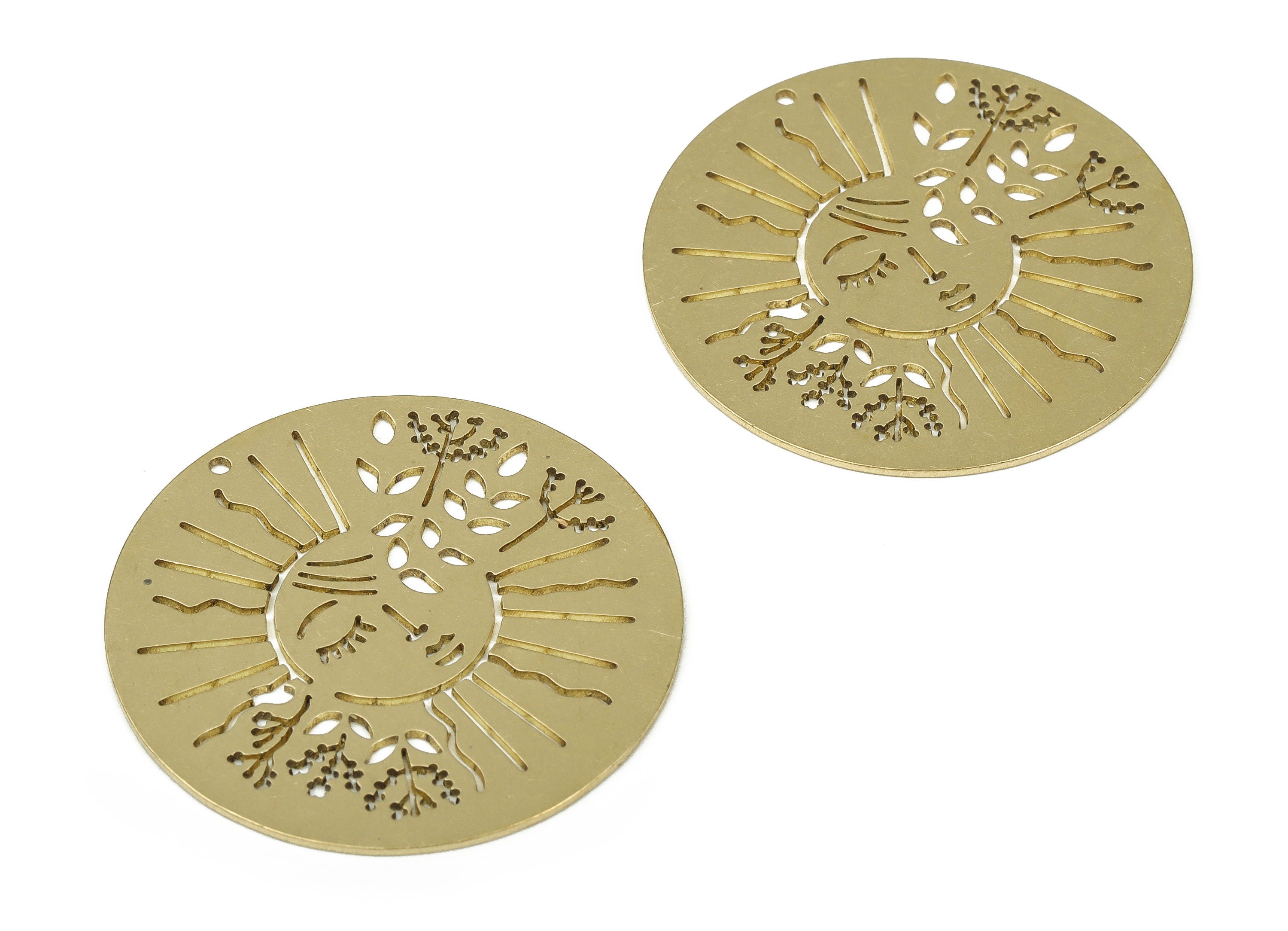 Brass Round Face Earring Charm – Raw Brass Circle Face Tree Pendant – Earring Findings - Jewelry Supplies - 35.01×35.01×0.69mm - PP4254 - DOMEDBAZAAR