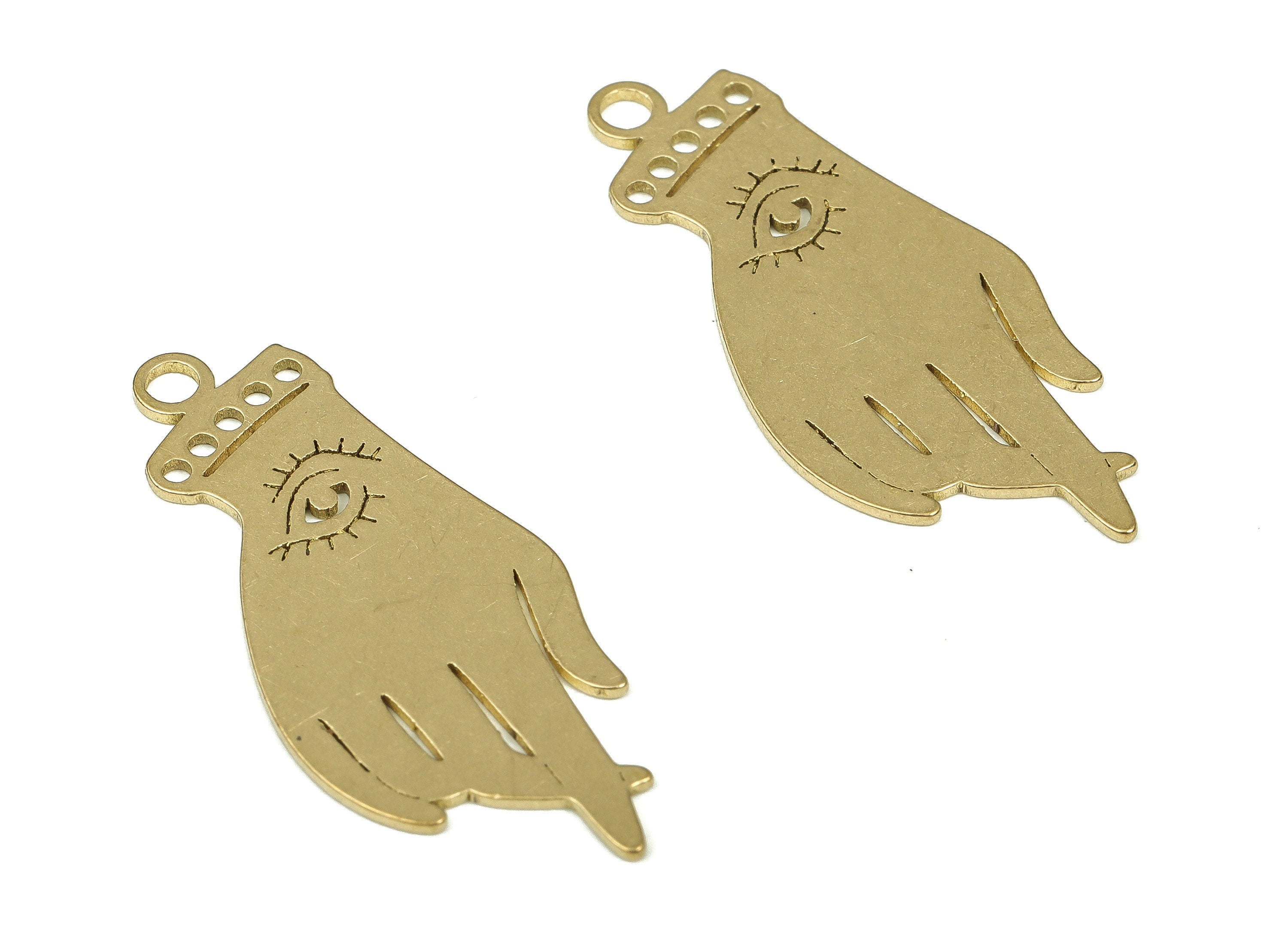 Personalized stamping blank - Brass Hand Eye Earring Charms - Hand Eye Pendant – Brass Eye Hand Charm - 31.89x13.44x0.7mm - PP4291 - DOMEDBAZAAR