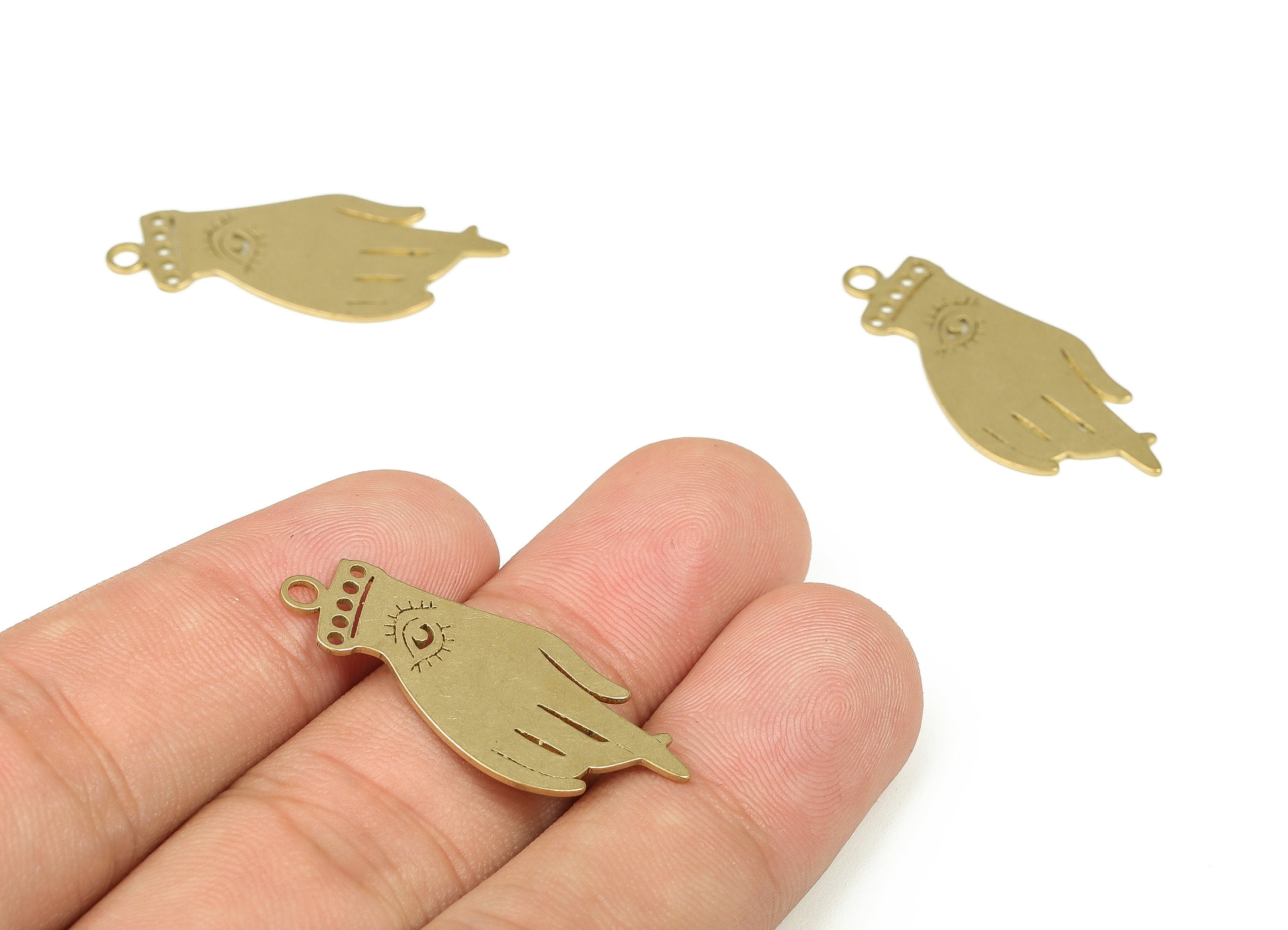 Personalized stamping blank - Brass Hand Eye Earring Charms - Hand Eye Pendant – Brass Eye Hand Charm - 31.89x13.44x0.7mm - PP4291 - DOMEDBAZAAR