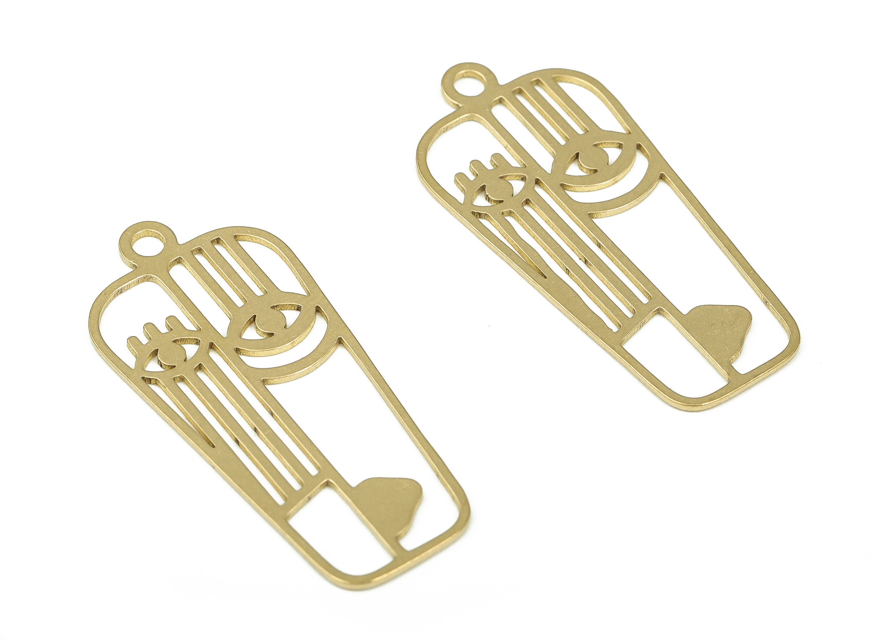 Silhouette 2 in 1 Face Earring Charm – Abstract Face Pendant – Brass Face Charm – Jewelry Making Supplies - 34.98x16x0.77mm - PP4301 - DOMEDBAZAAR