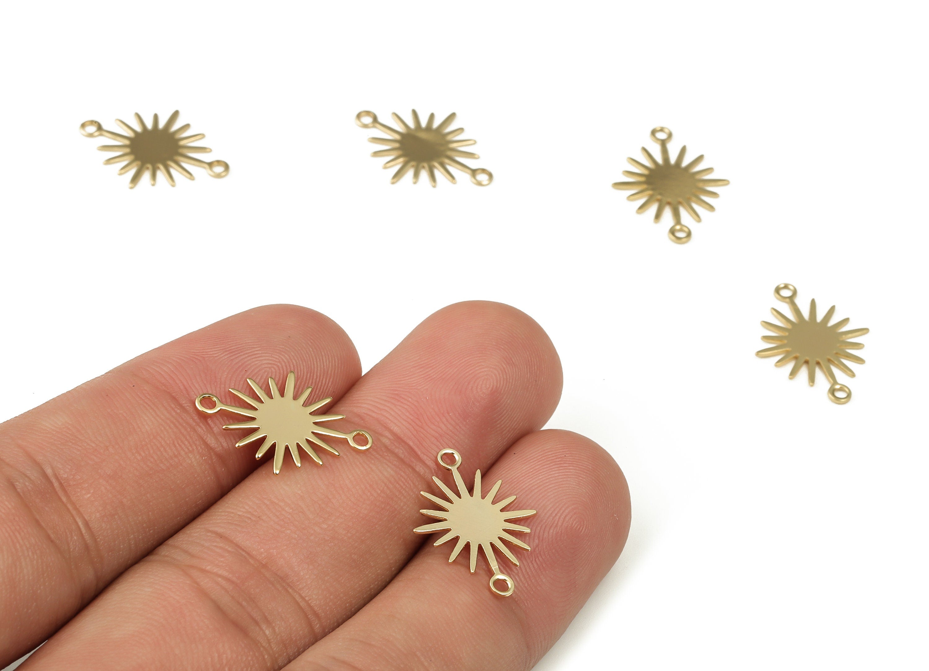Brass Sun Earring Connector - Gold Sun Pendant - 18K Real Gold Plated Brass - Jewelry Making Supplies - 18.06x13.44x0.62mm - RGP3327 - DOMEDBAZAAR