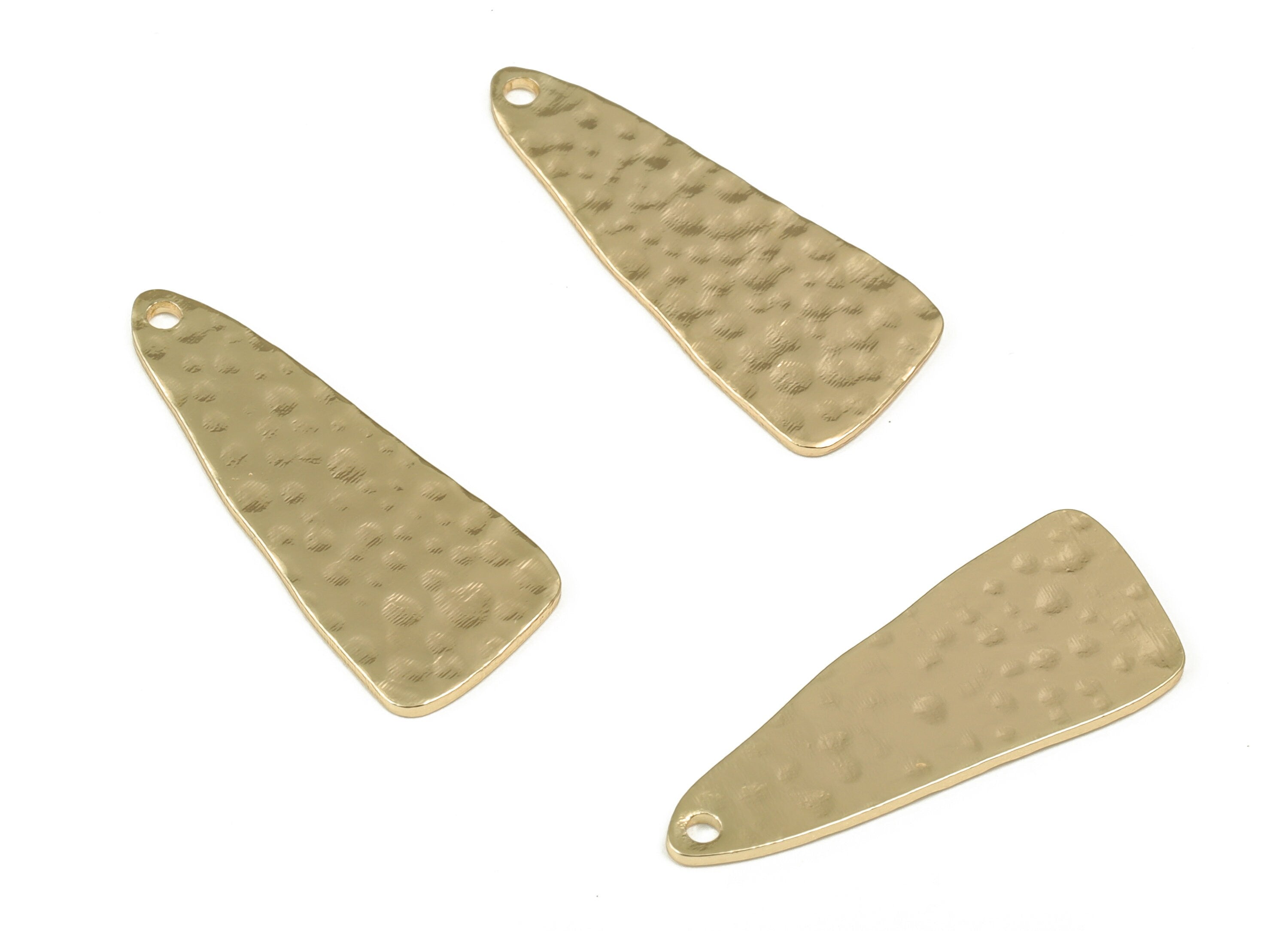 Brass Hammered Triangle Earring Charms - Gold Triangle Pendant - 18K Real Gold Plated Brass - Jewelry Supplies - 25.98x10.27x0.8mm - RGP3329 - DOMEDBAZAAR