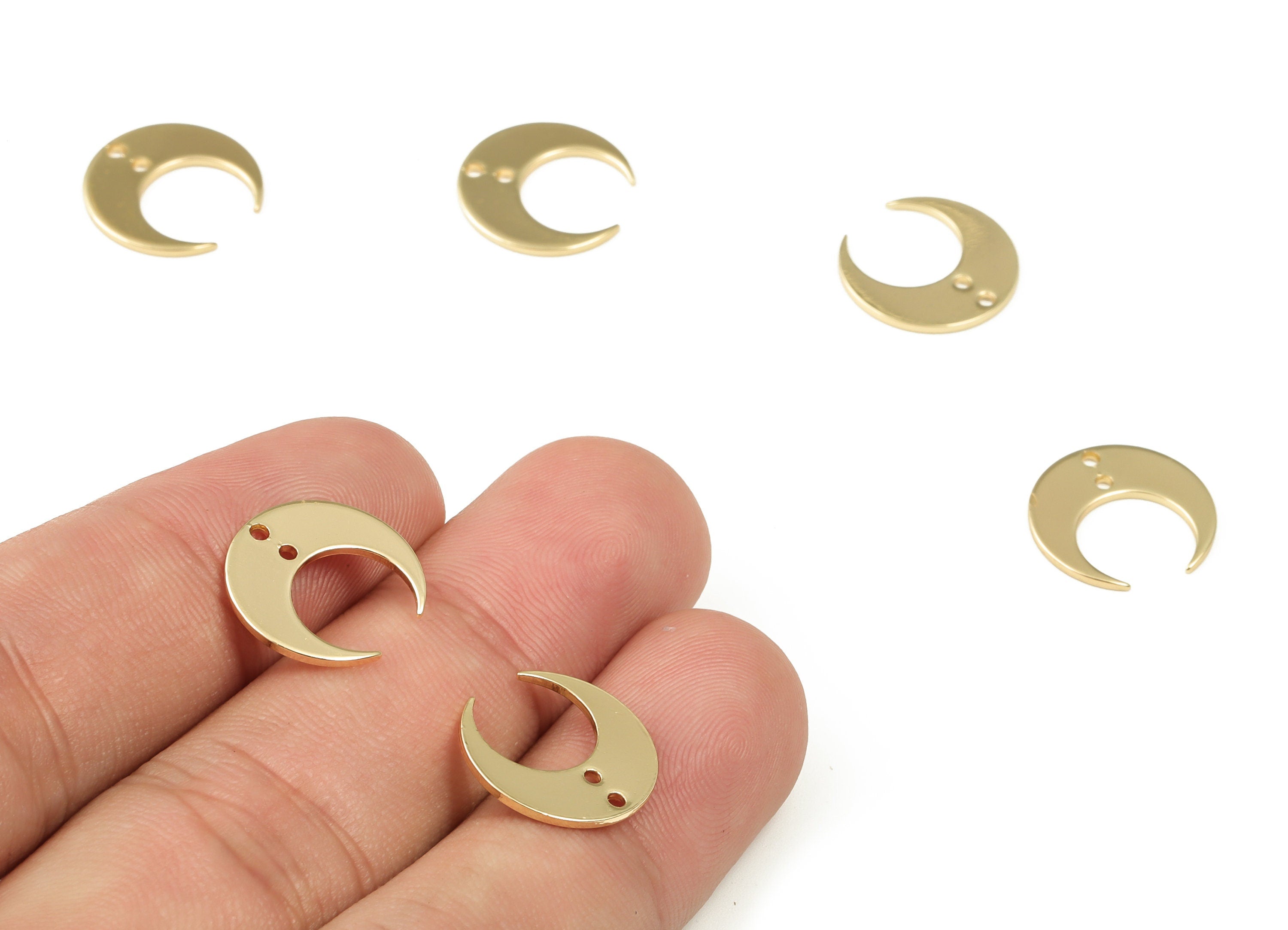 Brass Crescent Earring Connector - Gold Moon Pendant - 18K Real Gold Plated Brass - Jewelry Making Supplies - 14.14x13.67x0.89mm - RGP3325 - DOMEDBAZAAR