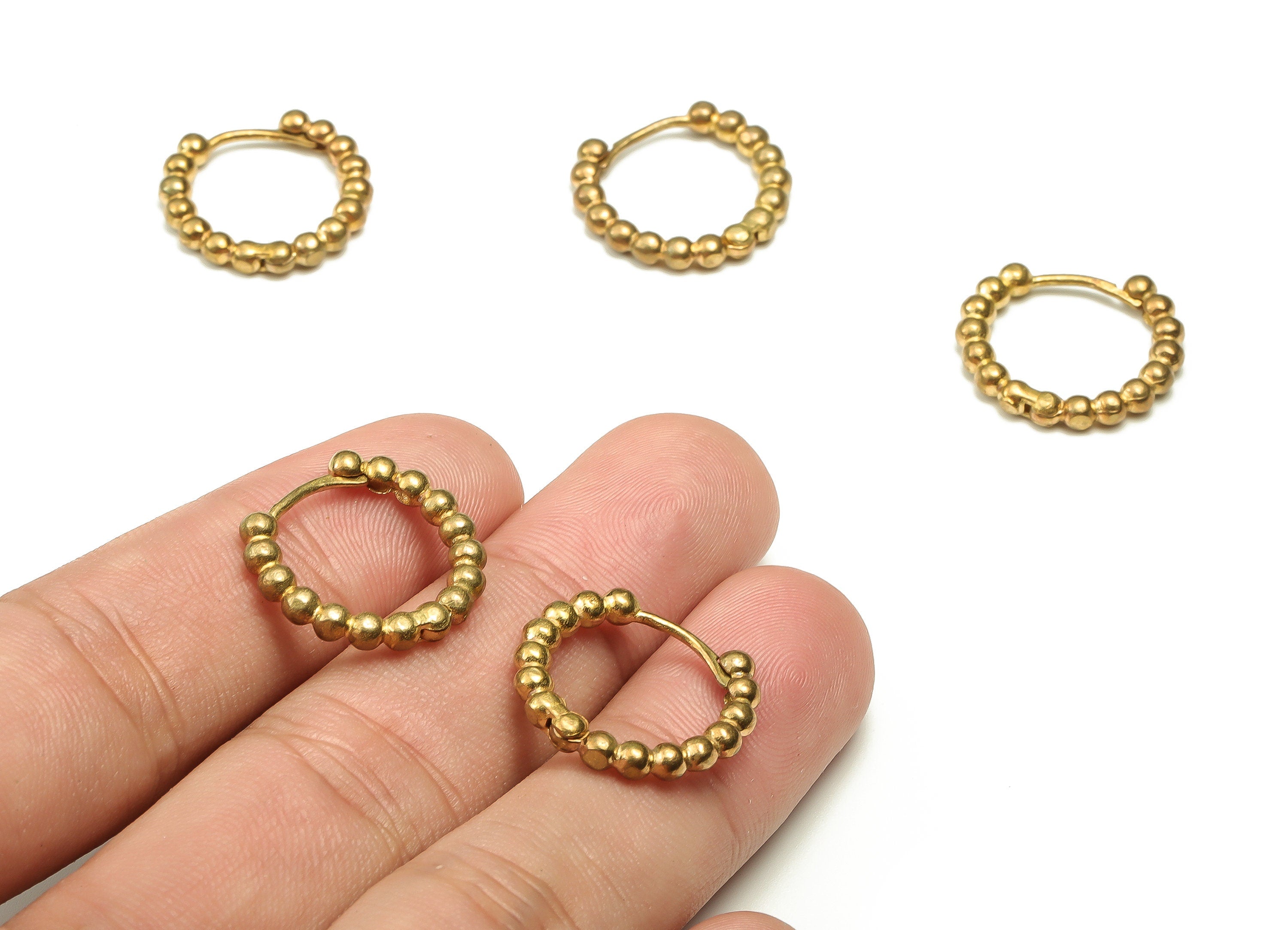 Dainty Beaded Round Hoop Earring – Brass Hoop Small Earrings – Beaded Circle Hoop Earrings – Jewelry Supply - 19.27x18.4x2.9mm - PP4638 - DOMEDBAZAAR